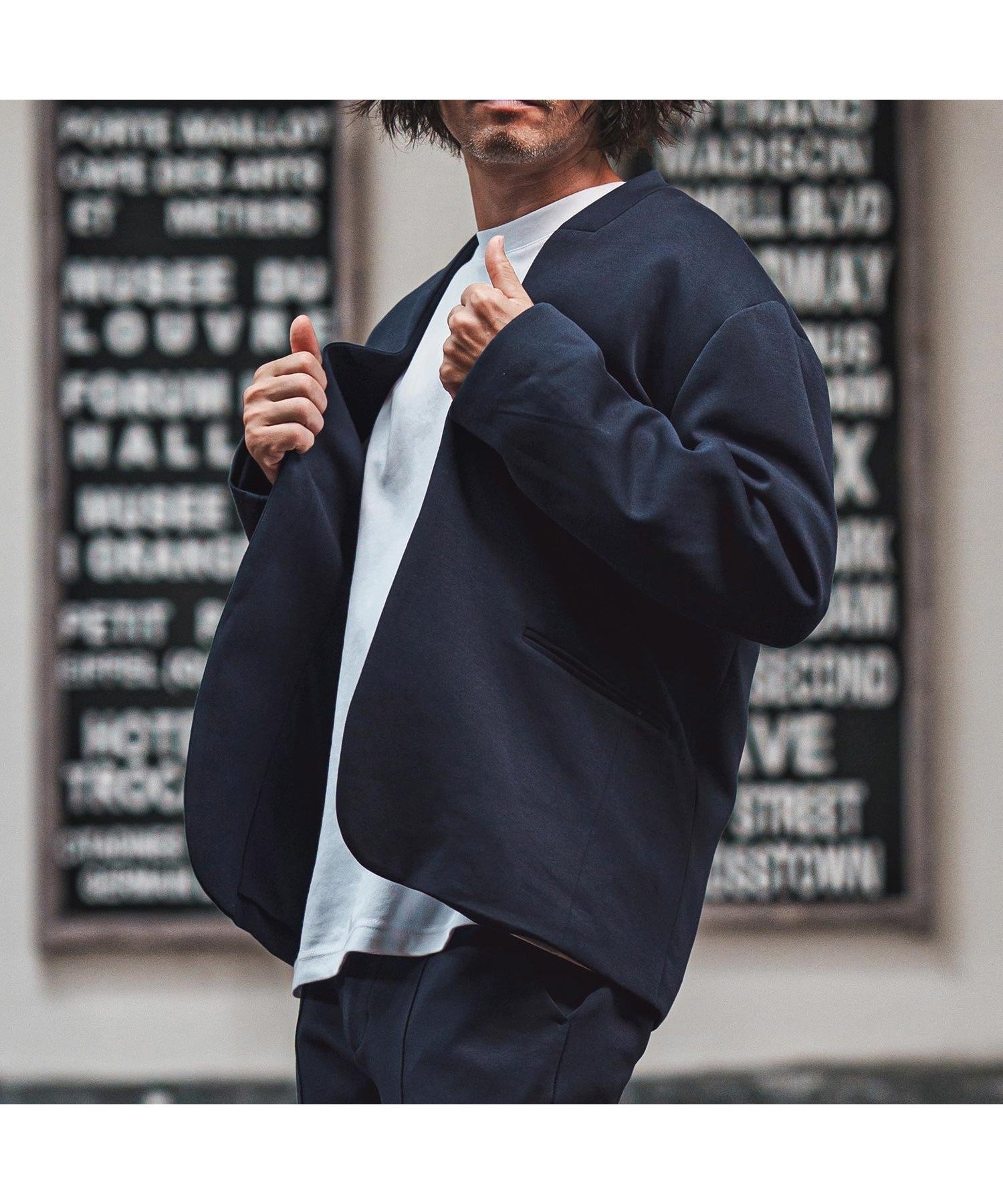 【カンビオ/CAMBIO / MEN】のmj11004- リラックスポンチノーカラージャケット インテリア・キッズ・メンズ・レディースファッション・服の通販 founy(ファニー) 　ファッション　Fashion　メンズファッション　Fashion for Men　ジャケット　Jacket, Outerwear　セットアップ　Set-Up, Coordinated Outfit　Navy|ID: prp329100004963223 ipo3291000000037232691