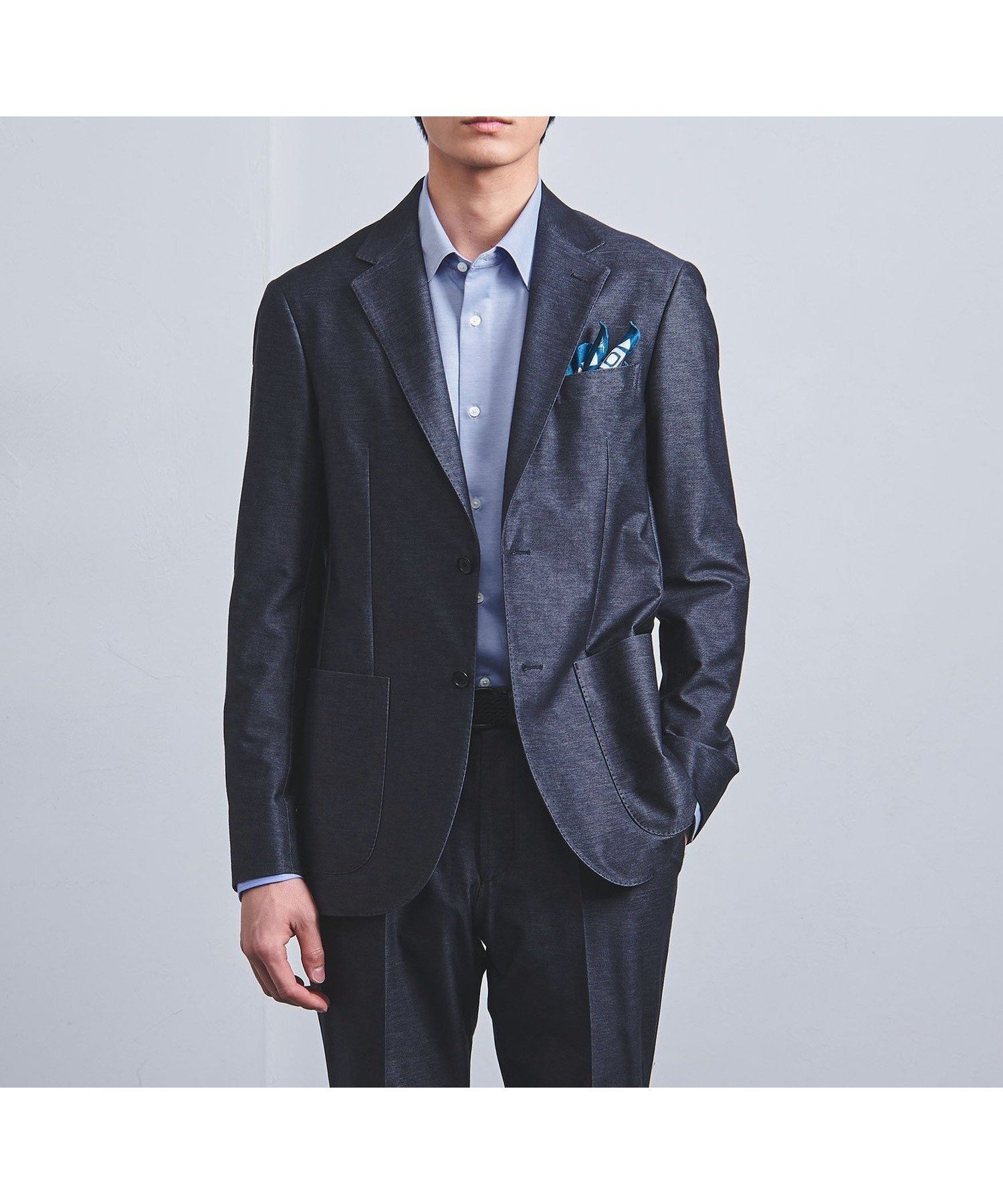 【ユナイテッドアローズ/UNITED ARROWS / MEN】のデニム ジャージ シングル 2ボタン テーラードジャケット COMFORT EASY-MODEL 人気、トレンドファッション・服の通販 founy(ファニー) 　ファッション　Fashion　メンズファッション　Fashion for Men　インナー　Innerwear　カットソー　Cut and Sewn Top　コンパクト　Compact, Small Size　スラックス　Slacks, Dress Pants　デニム　Denim, Jeans Material　バランス　Balance, Style Balance　パッチ　Patch, Appliqué　フォルム　Silhouette, Form　フロント　Front, Front Design　ポケット　Pocket, Pocket Detail　モダン　Modern, Contemporary　アウトレット　Outlet / Clearance　エレガント 上品　Elegant　ビジネス 仕事 通勤　Business / Work / Commuting　 other-1|ID: prp329100004963232 ipo3291000000037232723