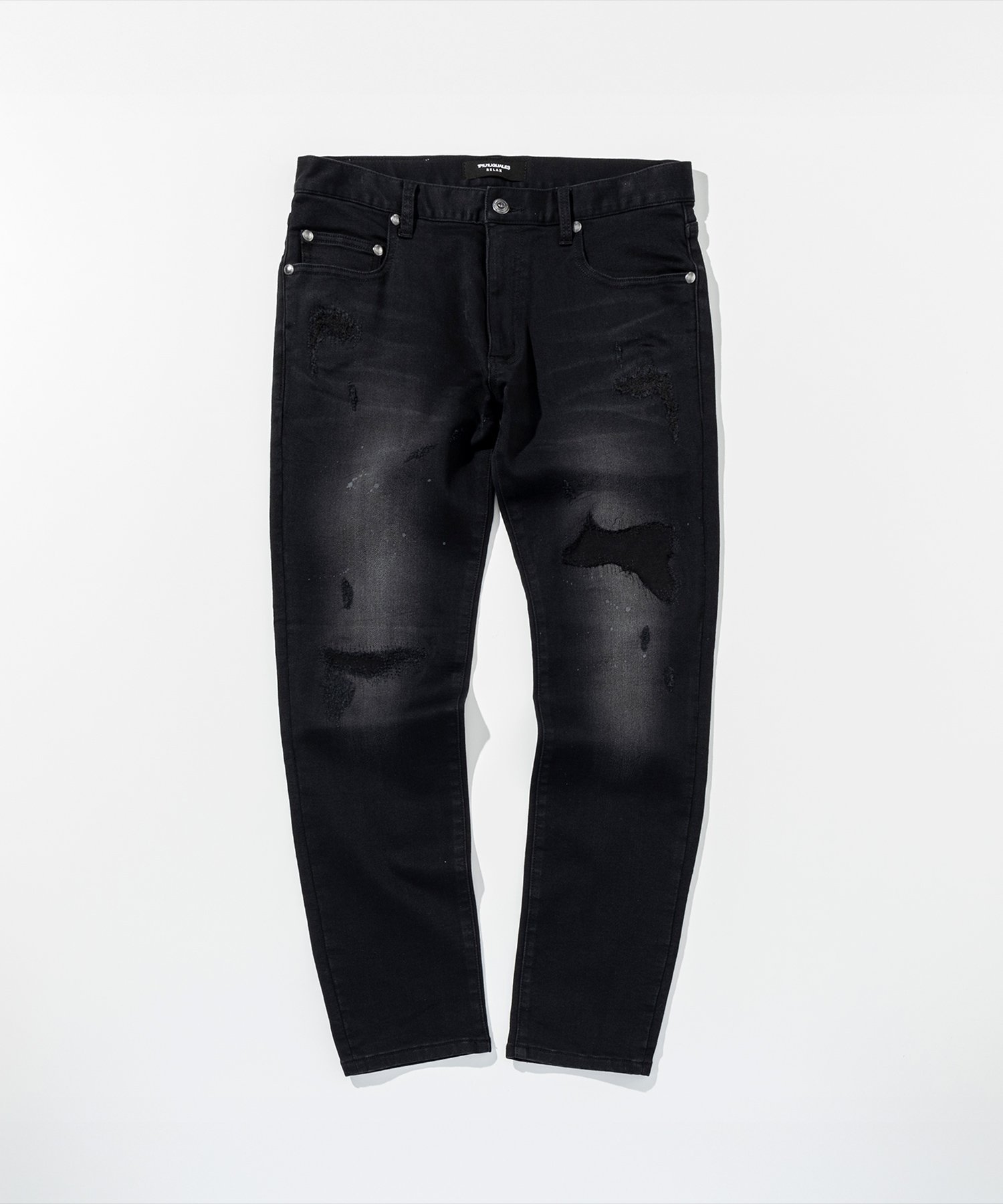 【シフォン/SHIFFON / MEN】の1PIU1UGUALE3 RELAX ダメージジョグデニムパンツ インテリア・キッズ・メンズ・レディースファッション・服の通販 founy(ファニー) 　ファッション　Fashion　メンズファッション　Fashion for Men　ボトムス　Bottoms　デニムパンツ・ジーンズ　Denim Pants　スウェット / スエット　Sweatshirt, Sweatwear　ダメージ　Distressed, Destroyed　ドローコード　Drawcord, Drawstring Cord　パッチ　Patch, Appliqué　リラックス　Relax, Relaxed Fit　black|ID: prp329100004963253 ipo3291000000037232841