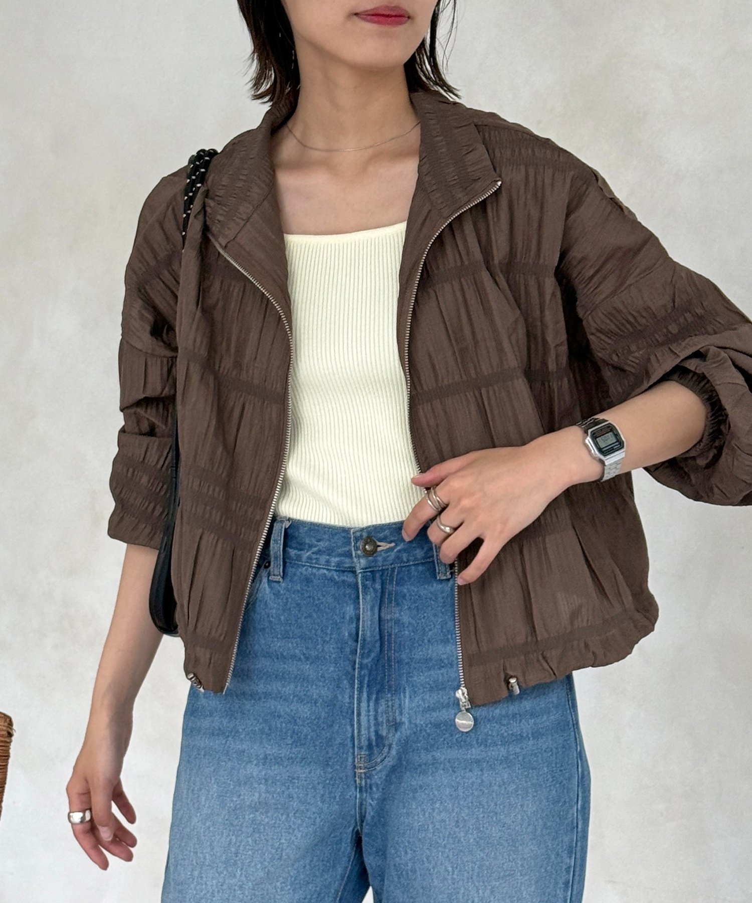 【シーピーシーエム/CPCM】の段々シャーリングブルゾン インテリア・キッズ・メンズ・レディースファッション・服の通販 founy(ファニー) 　ファッション　Fashion　レディースファッション　Fashion for Women　アウター　Coat / Outerwear Collection　ブルゾンジャケット・スポーティアウター　Blouson Jackets　カーゴパンツ　Cargo Pants, Utility Pants　キャミワンピース　Cami Dress, Slip Dress　コンパクト　Compact, Small Size　シャーリング　Shirring, Ruched　ドローコード　Drawcord, Drawstring Cord　ブルゾン　Blouson, Bomber Jacket　夏　Summer　ベージュ|ID: prp329100004963256 ipo3291000000037232851