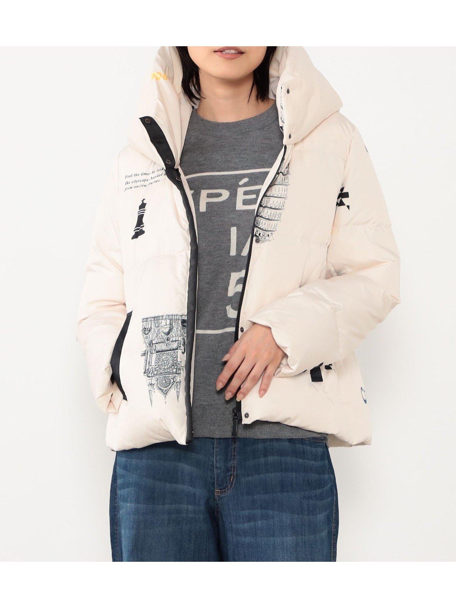 【ニコル クラブ/NICOLE CLUB】のチェス柄ダウンブルゾン インテリア・キッズ・メンズ・レディースファッション・服の通販 founy(ファニー) 　ファッション　Fashion　レディースファッション　Fashion for Women　アウター　Coat / Outerwear Collection　ブルゾンジャケット・スポーティアウター　Blouson Jackets　シンプル　Simple, Minimal　スタンド　Stand Collar, Upright Stand　スマート　Smart, Elegant　ダウン　Down, Puffer　デニム　Denim, Jeans Material　トレンド　Trend, Trending Now　バランス　Balance, Style Balance　フェザー　Feather, Feather Detail　フォルム　Silhouette, Form　ブルゾン　Blouson, Bomber Jacket　プリント　Print, Printed Pattern　防寒　Cold Protection, Winter-Ready　ミックス　Mix, Mixed Style　リアル　Real, Realistic　今冬　This Winter　おすすめ　Recommended / Our Picks　28オフホワイト|ID: prp329100004963272 ipo3291000000037232905