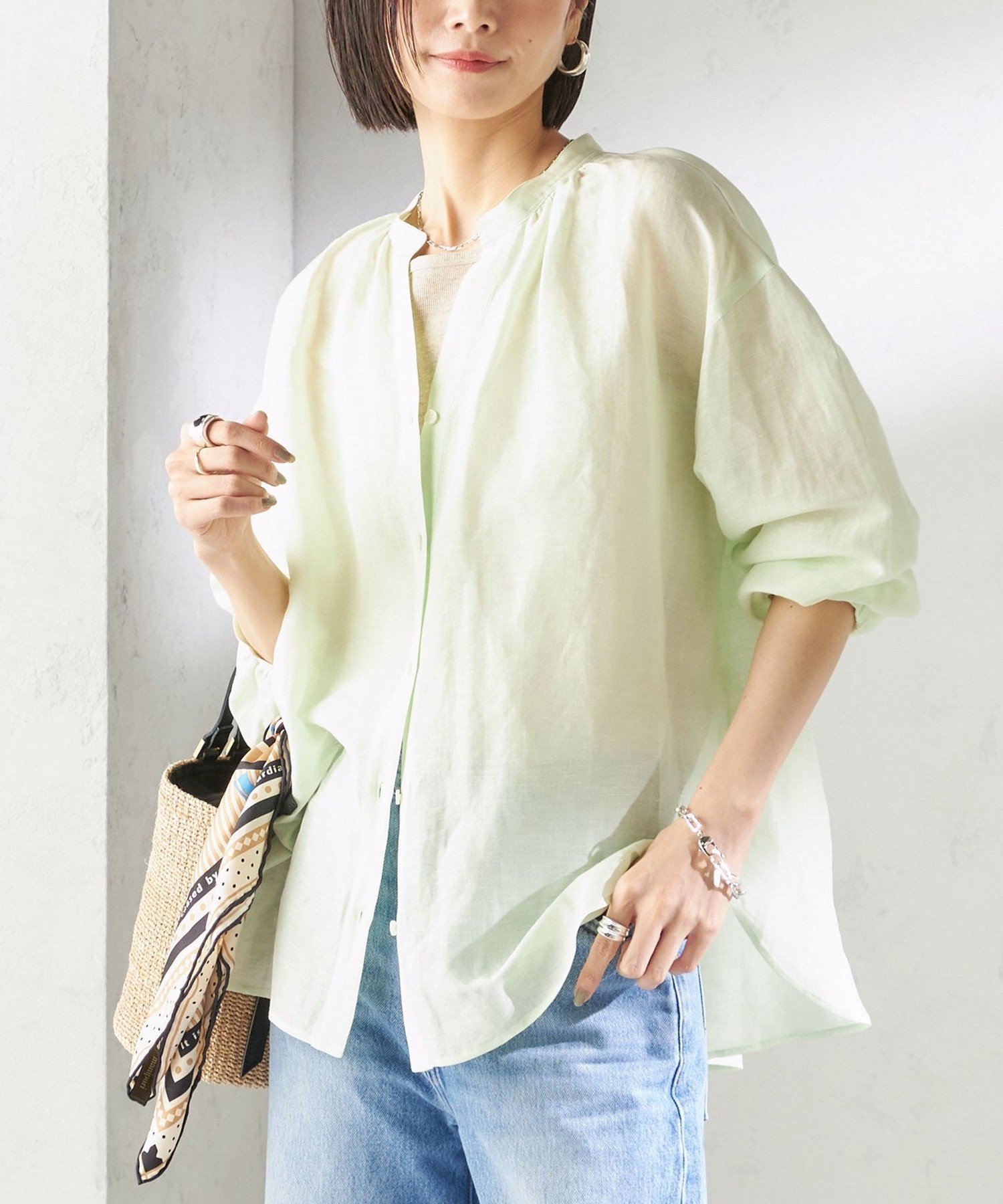 【シップス/SHIPS】の手洗い可能 IMPERIAL LINEN 混 バンドカラー スキッパー シャツ インテリア・キッズ・メンズ・レディースファッション・服の通販 founy(ファウニー) 　ファッション　Fashion　レディースファッション　Fashion for Women　トップス・カットソー　Cut & Sew Tops　シャツ・ブラウス・オフィスカジュアル　Elegant Blouses & Button-Ups　インナー　Innerwear　ギャザー　Gathered, Ruffled　シンプル　Simple, Minimal　スキッパー　Skipper, Open Collar　スラックス　Slacks, Dress Pants　デニム　Denim, Jeans Material　バランス　Balance, Style Balance　フィット　Fit, Slim Fit　ボトム　Bottoms, Lower Wear　ポケット　Pocket, Pocket Detail　リネン　Linen, Linen Fabric　エレガント 上品　Elegant　2026年　2026　2026春夏・S/S　Spring/Summer 2026 SS26　ミント|ID: prp329100004963861 ipo3291000000037246437