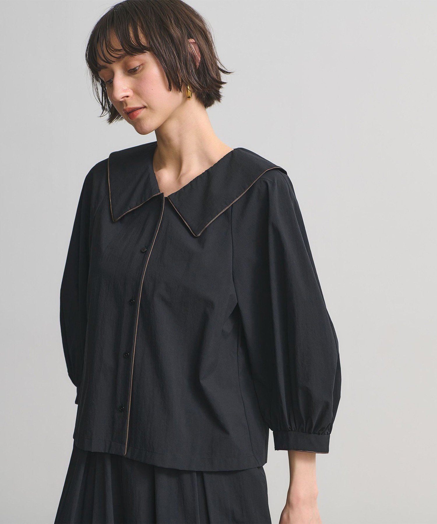 【ユナイテッドアローズ/UNITED ARROWS】のビック カラー ブラウス -はっ水 ウォッシャブル- インテリア・キッズ・メンズ・レディースファッション・服の通販 founy(ファニー) 　ファッション　Fashion　レディースファッション　Fashion for Women　トップス・カットソー　Cut & Sew Tops　シャツ・ブラウス・オフィスカジュアル　Elegant Blouses & Button-Ups　ウォッシャブル　Machine Washable　ギャザー　Gathered, Ruffled　軽量　Lightweight, Ultra Light　セットアップ　Set-Up, Coordinated Outfit　デコルテ　Décolleté, Neckline　デニム　Denim, Jeans Material　バランス　Balance, Style Balance　フロント　Front, Front Design　ランダム　Random, Irregular　おすすめ　Recommended / Our Picks　BLACK|ID: prp329100004963863 ipo3291000000037246669