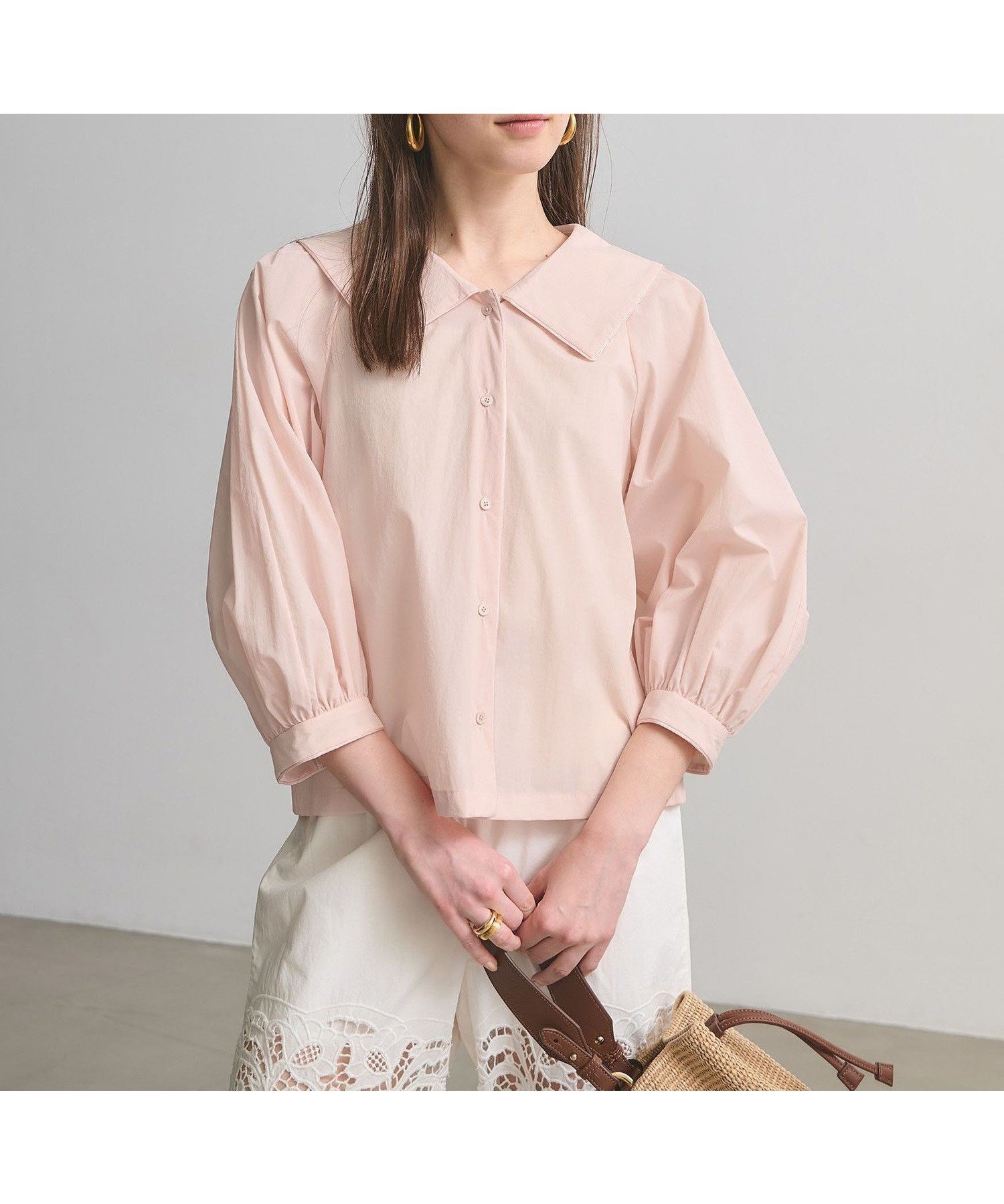 【ユナイテッドアローズ/UNITED ARROWS】のビック カラー ブラウス -はっ水 ウォッシャブル- インテリア・キッズ・メンズ・レディースファッション・服の通販 founy(ファニー) 　ファッション　Fashion　レディースファッション　Fashion for Women　トップス・カットソー　Cut & Sew Tops　シャツ・ブラウス・オフィスカジュアル　Elegant Blouses & Button-Ups　ウォッシャブル　Machine Washable　ギャザー　Gathered, Ruffled　軽量　Lightweight, Ultra Light　セットアップ　Set-Up, Coordinated Outfit　デコルテ　Décolleté, Neckline　デニム　Denim, Jeans Material　バランス　Balance, Style Balance　フロント　Front, Front Design　ランダム　Random, Irregular　おすすめ　Recommended / Our Picks　LT.PINK|ID: prp329100004963863 ipo3291000000037246671