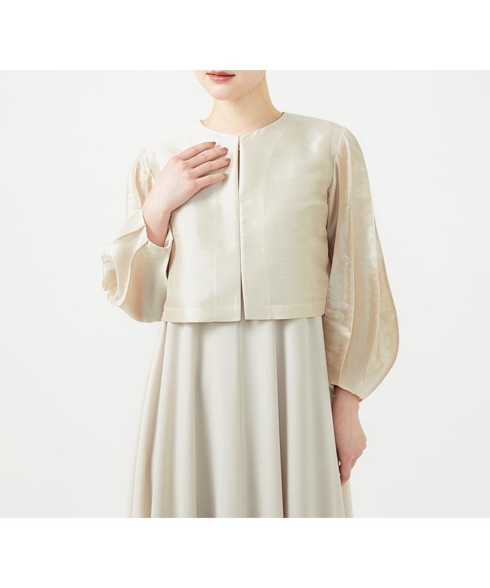 【シビラ/SYBILLA】のデザインスリーブショートジャケット インテリア・キッズ・メンズ・レディースファッション・服の通販 founy(ファウニー) 　ファッション　Fashion　レディースファッション　Fashion for Women　アウター　Coat / Outerwear Collection　レディースジャケット・軽アウター　Jackets　おすすめ　Recommended / Our Picks　コンパクト　Compact, Small Size　シェイプ　Shape, Slim Fit　シャイニー　Shiny, Glossy Finish　シャンタン　Shantung, Silk-Like Fabric　ショート　Short, Short Length　ジャケット　Jacket, Outerwear　スプリング　Spring, Spring Collection　スリーブ　Sleeve, Long Sleeve / Short Sleeve　フォルム　Silhouette, Form　フロント　Front, Front Design　ボックス　Boxy, Box Shape　冬　Winter / This Winter　夏　Summer　春　Spring　秋　Autumn　羽織　Haori, Light Jacket　シャンパンゴールド|ID: prp329100004964006 ipo3291000000037248274