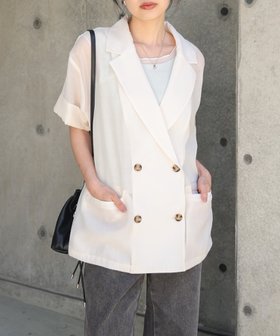 【バブ ブージュルード/Bab Bou Jeloud】のシアー半袖テーラードジャケット 大人の最旬トレンドファッション＆コーディネート founy(ファウニー) ファッション Fashion レディースファッション Fashion for Women アウター Coat / Outerwear Collection レディースジャケット・軽アウター Jackets テーラードジャケット / 通勤・きれいめスタイル Tailored Jackets & Blazers キャミソール Camisole, Spaghetti Strap Top シアー Sheer, See-Through シンプル Simple, Minimal スマート Smart, Elegant タンク Tank Top, Sleeveless Top ダウン Down, Puffer チェック Check, Plaid, Tartan デニム Denim, Jeans Material 半袖 Short Sleeve, Half Sleeve 再入荷 Restock / Back in Stock おすすめ Recommended / Our Picks 夏 Summer |ID:prp329100004964009