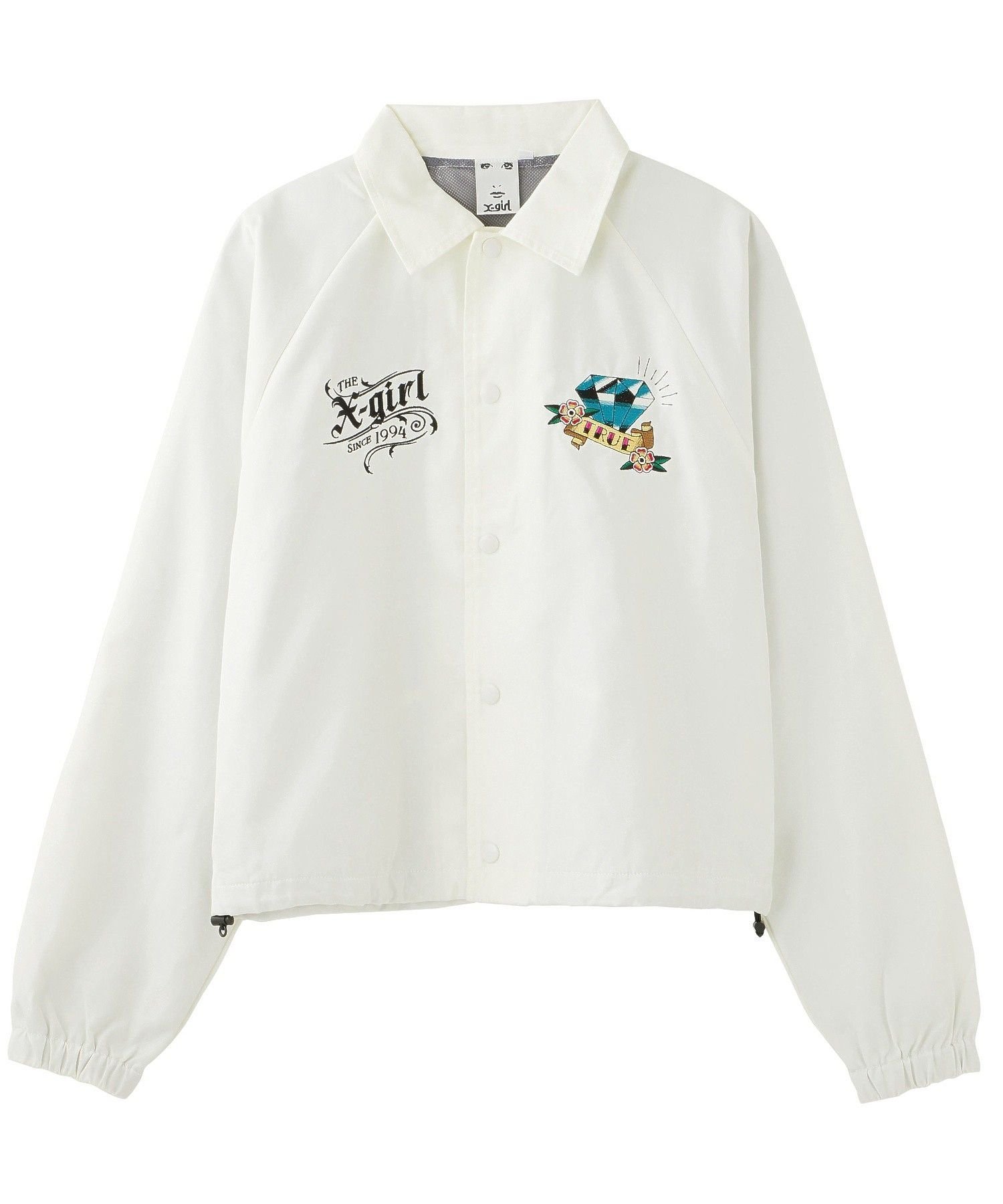【エックスガール/X-girl】のTATTOO COACH JACKET インテリア・キッズ・メンズ・レディースファッション・服の通販 founy(ファウニー) 　ファッション　Fashion　レディースファッション　Fashion for Women　アウター　Coat / Outerwear Collection　レディースジャケット・軽アウター　Jackets　グラフィック　Graphic, Graphic Design　今季　This Season, Current Season　デニム　Denim, Jeans Material　フロント　Front, Front Design　プリント　Print, Printed Pattern　ミニスカート　Mini Skirt, Short Skirt　メッシュ　Mesh, Net Fabric　ロング　Long, Long-Length　WHITE|ID: prp329100004967335 ipo3291000000037259118