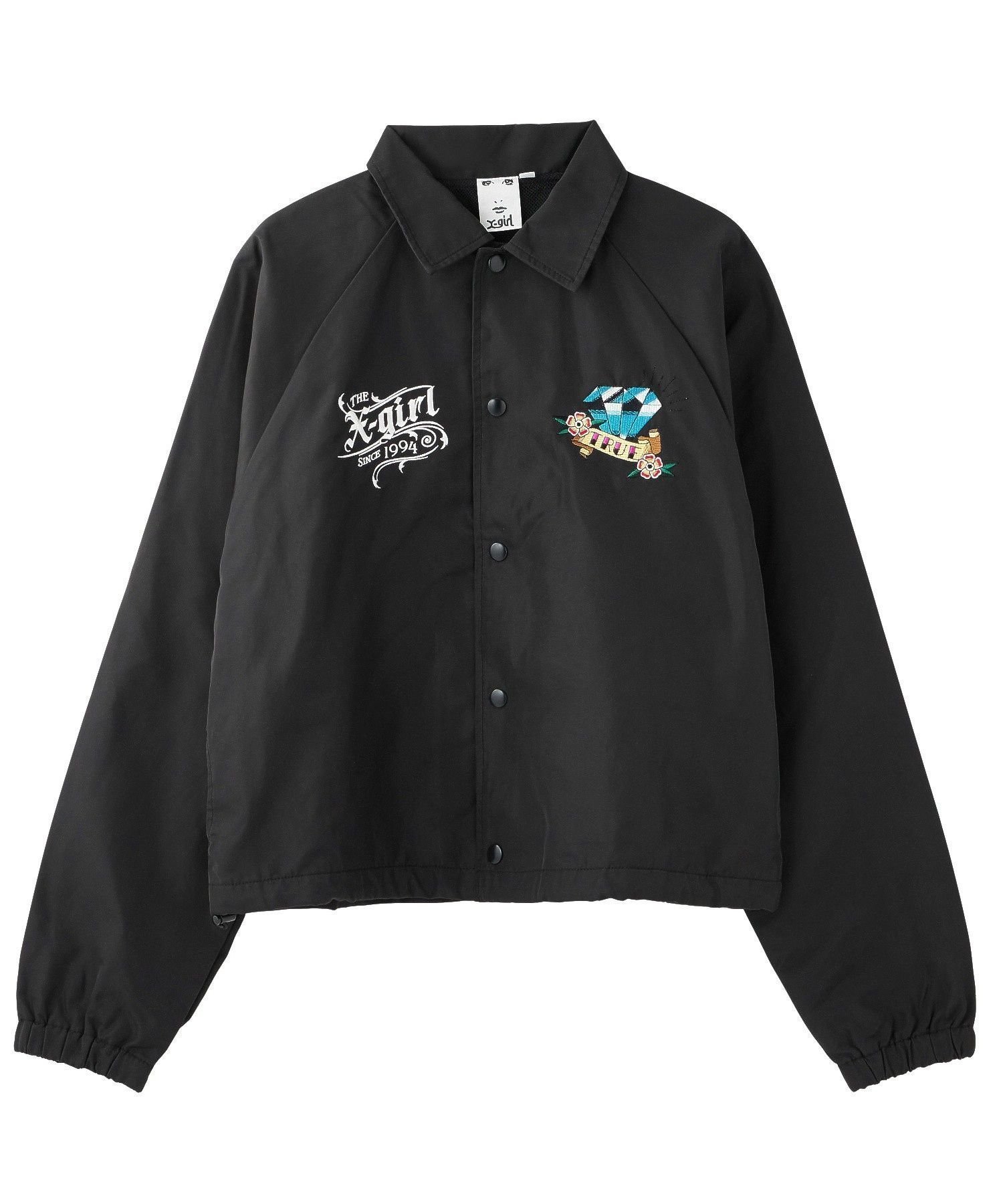 【エックスガール/X-girl】のTATTOO COACH JACKET インテリア・キッズ・メンズ・レディースファッション・服の通販 founy(ファウニー) 　ファッション　Fashion　レディースファッション　Fashion for Women　アウター　Coat / Outerwear Collection　レディースジャケット・軽アウター　Jackets　グラフィック　Graphic, Graphic Design　今季　This Season, Current Season　デニム　Denim, Jeans Material　フロント　Front, Front Design　プリント　Print, Printed Pattern　ミニスカート　Mini Skirt, Short Skirt　メッシュ　Mesh, Net Fabric　ロング　Long, Long-Length　BLACK|ID: prp329100004967335 ipo3291000000037259120