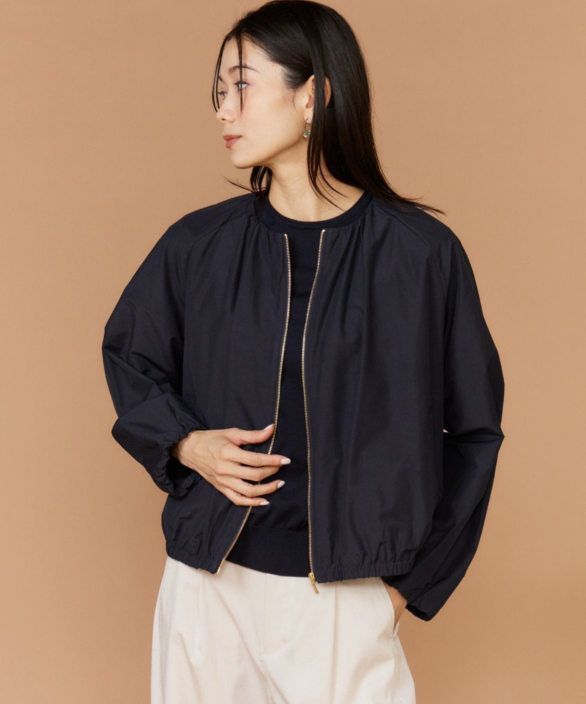 【イネド/INED】のギャザーブルゾン インテリア・キッズ・メンズ・レディースファッション・服の通販 founy(ファウニー) 　ファッション　Fashion　レディースファッション　Fashion for Women　アウター　Coat / Outerwear Collection　ブルゾンジャケット・スポーティアウター　Blouson Jackets　エレガント 上品　Elegant　ギャザー　Gathered, Ruffled　ショート　Short, Short Length　スマート　Smart, Elegant　スリーブ　Sleeve, Long Sleeve / Short Sleeve　ブルゾン　Blouson, Bomber Jacket　ポケット　Pocket, Pocket Detail　マニッシュ　Mannish, Boyish　ネイビー|ID: prp329100004967348 ipo3291000000037259177