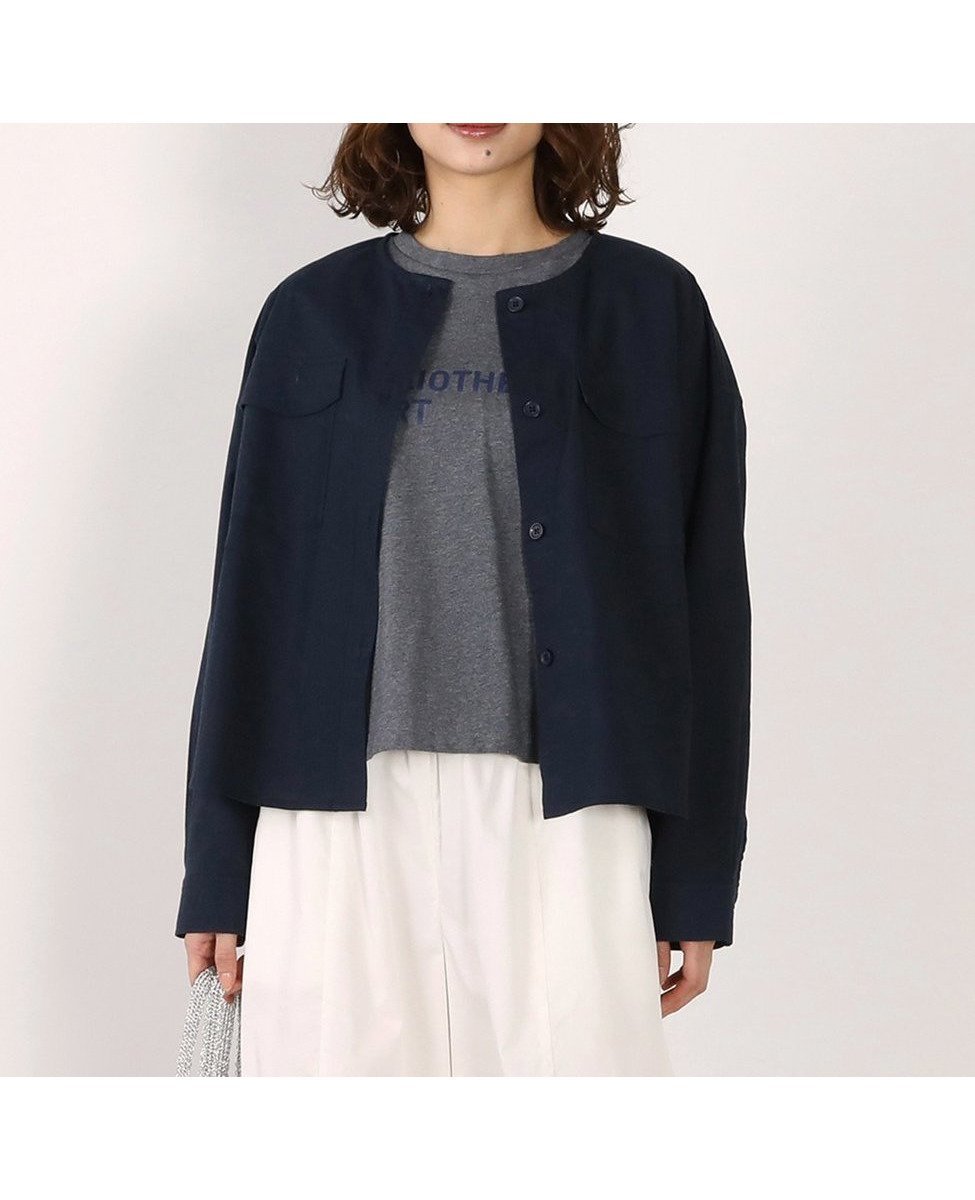 【メルローズ クレール/MELROSE claire】の【綿麻クルーシャツジャケット】 インテリア・キッズ・メンズ・レディースファッション・服の通販 founy(ファウニー) 　ファッション　Fashion　レディースファッション　Fashion for Women　アウター　Coat / Outerwear Collection　レディースジャケット・軽アウター　Jackets　おすすめ　Recommended / Our Picks　カーディガン　Cardigan, Knitwear　ジャケット　Jacket, Outerwear　リネン　Linen, Linen Fabric　ダークネイビー|ID: prp329100004967352 ipo3291000000037259194
