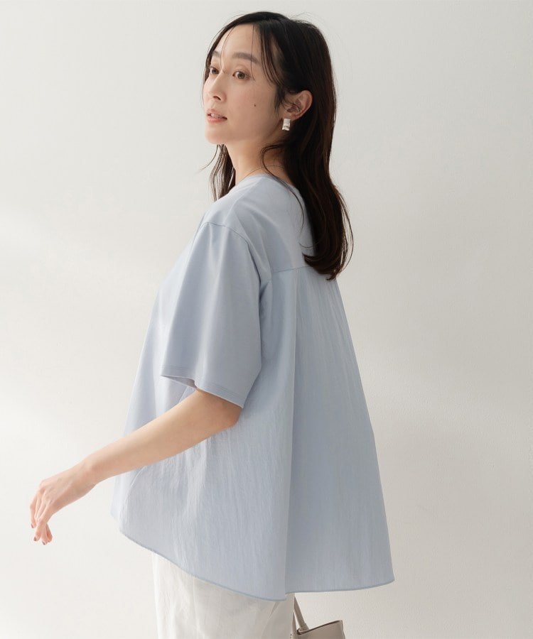 【アンタイトル/UNTITLED】の【洗える/Tシャツ】異素材ドッキングプルオーバー インテリア・キッズ・メンズ・レディースファッション・服の通販 founy(ファウニー) 　ファッション　Fashion　レディースファッション　Fashion for Women　トップス・カットソー　Cut & Sew Tops　シャツ・ブラウス・オフィスカジュアル　Elegant Blouses & Button-Ups　ロングTシャツ・Tシャツ　Longline T-Shirts & Tees　カジュアルプルオーバー・ニットトップス　Pullovers & Knit Tops / Casual Pullovers　アメリカン　American Style　洗える　Machine Washable　軽量　Lightweight, Ultra Light　シルケット　Silket, Silky Cotton　ストレート　Straight, Straight Cut　スマート　Smart, Elegant　テーパード　Tapered, Tapered Pants　ドッキング　Docking, Mixed Material　フレア　Flare, Flared　ボトム　Bottoms, Lower Wear　おすすめ　Recommended / Our Picks　サックスブルー|ID: prp329100004967718 ipo3291000000037260710