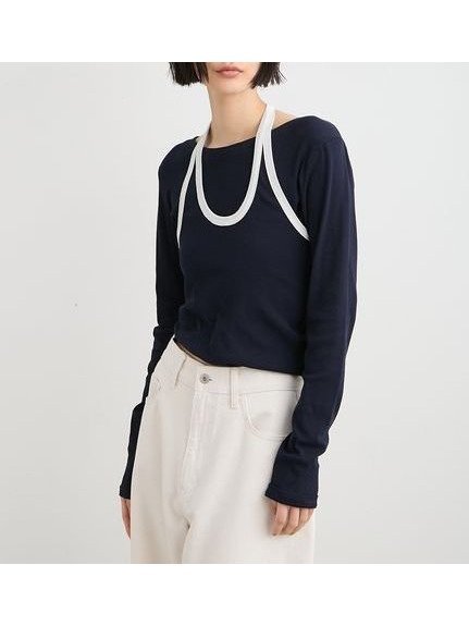 【ミースロエ/MIESROHE】のホルターネックツイストロンT インテリア・キッズ・メンズ・レディースファッション・服の通販 founy(ファウニー) 　ファッション　Fashion　レディースファッション　Fashion for Women　トップス・カットソー　Cut & Sew Tops　ロングTシャツ・Tシャツ　Longline T-Shirts & Tees　カットソー　Cut and Sewn Top　スマート　Smart, Elegant　トレンド　Trend, Trending Now　今季　This Season, Current Season　長袖　Long Sleeve, Full Sleeve　NVY[089]|ID: prp329100004967740 ipo3291000000037260794