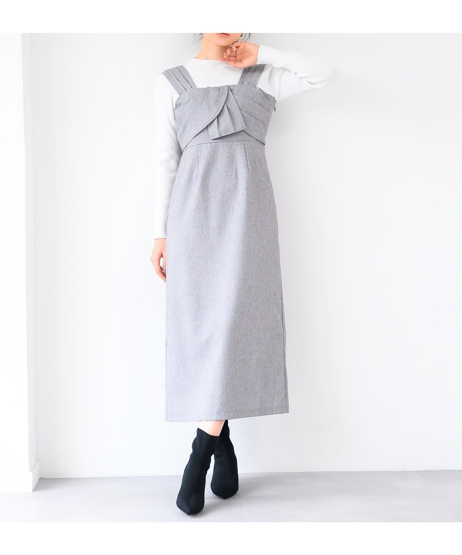 【ミッシュマッシュ/MISCH MASCH】のリボン風ジャンスカニットドッキングワンピ/MM517402 インテリア・キッズ・メンズ・レディースファッション・服の通販 founy(ファウニー) 　ファッション　Fashion　レディースファッション　Fashion for Women　ワンピース　Dresses　シンプル　Simple, Minimal　ドッキング　Docking, Mixed Material　リブニット　Rib Knit, Ribbed Knit　リボン　Ribbon, Bow　ホワイト|ID: prp329100004971197 ipo3291000000037279696