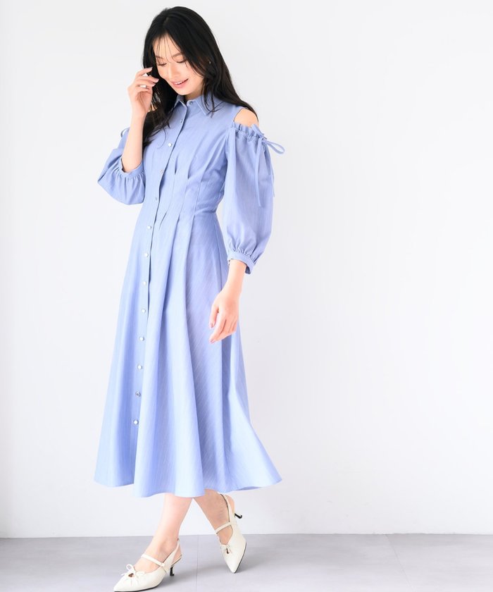【ミッシュマッシュ/MISCH MASCH】の肩開きシャツワンピース/MM517404 インテリア・キッズ・メンズ・レディースファッション・服の通販 founy(ファウニー) https://founy.com/ ファッション Fashion レディースファッション Fashion for Women ワンピース Dresses シャツワンピース / 1枚で着映えコーデ Shirt Dresses リボン Ribbon, Bow |ID: prp329100004971204 ipo3291000000037279758