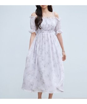 【セゾンドパピヨン/SAISON DE PAPILLON】のオフショルダー花柄シフォンワンピース 大人の最旬トレンドファッション＆コーディネート founy(ファウニー) ファッション Fashion レディースファッション Fashion for Women ワンピース Dresses シフォン Chiffon, Lightweight Fabric シャーリング Shirring, Ruched フェミニン Feminine, Girly フリル Frill, Ruffle フレア Flare, Flared ロング Long, Long-Length 楽ちん Easy Fit, Comfortable |ID:prp329100004971570