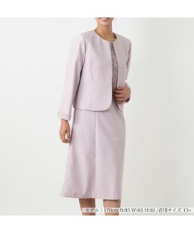 【レリアンプラスハウス/Leilian PLUS HOUSE】のレースワンピースアンサンブル 大人の最旬トレンドファッション＆コーディネート founy(ファウニー) ファッション Fashion レディースファッション Fashion for Women ワンピース Dresses アンサンブル Ensemble Set エレガント 上品 Elegant シンプル Simple, Minimal ジャケット Jacket, Outerwear スリーブ Sleeve, Long Sleeve / Short Sleeve フレア Flare, Flared ポケット Pocket, Pocket Detail ラッセル Raschel, Raschel Lace レース Lace, Lace Fabric 無地 Plain, Solid Color 秋 Autumn |ID:prp329100004971643