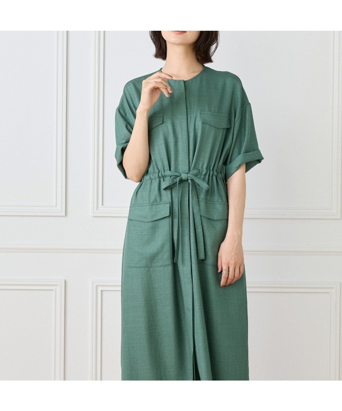 【セブンアイディコンセプト/7-IDconcept】の麻調ロングジレワンピース インテリア・キッズ・メンズ・レディースファッション・服の通販 founy(ファウニー) 　ファッション　Fashion　レディースファッション　Fashion for Women　アウター　Coat / Outerwear Collection　スマート　Smart, Elegant　スリーブ　Sleeve, Long Sleeve / Short Sleeve　ツイル　Twist, Twisted Detail　トレンド　Trend, Trending Now　パッチ　Patch, Appliqué　フロント　Front, Front Design　ポケット　Pocket, Pocket Detail　ロング　Long, Long-Length　ワイド　Wide, Wide Fit　エレガント 上品　Elegant　モスグリーン|ID: prp329100004972024 ipo3291000000037283607
