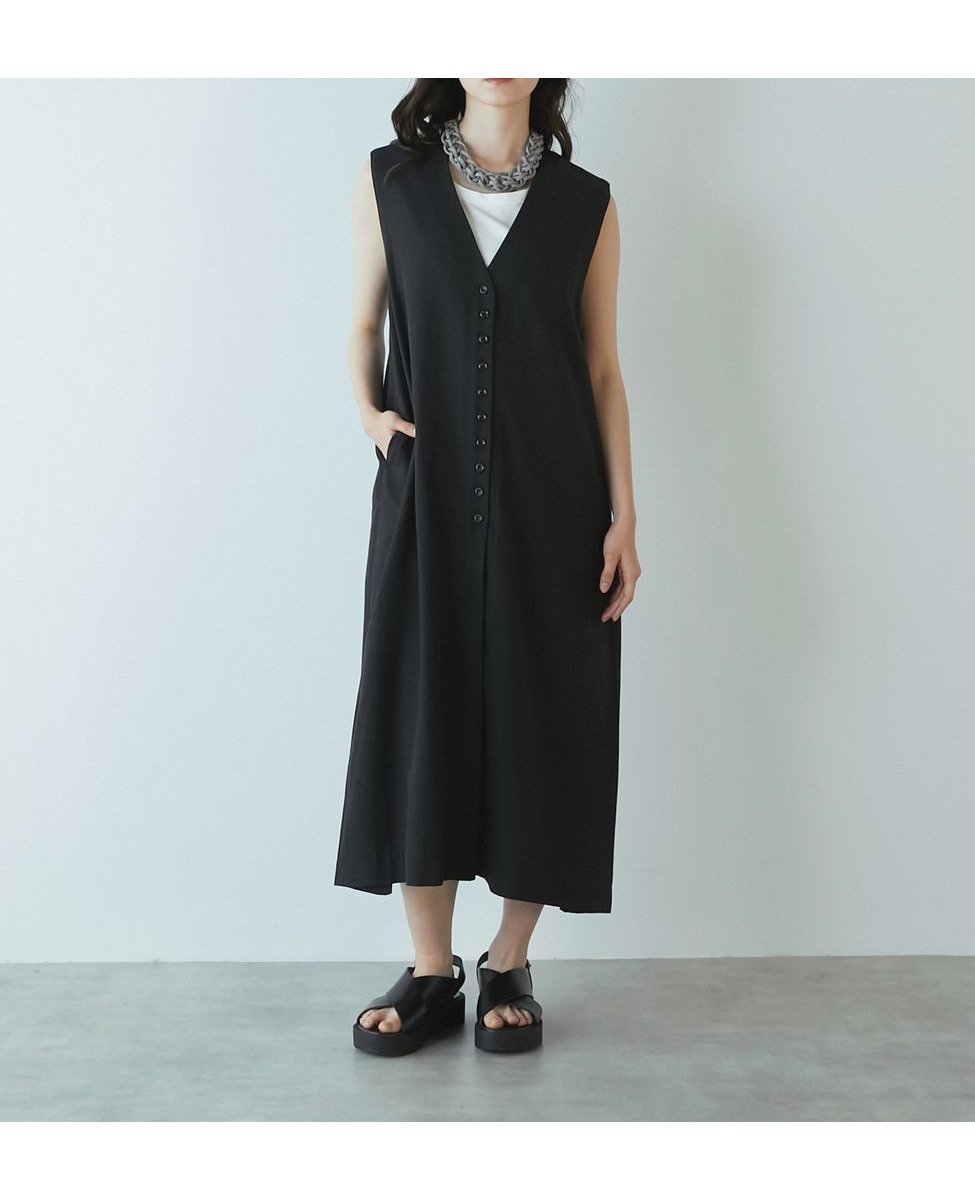 【メルローズ クレール/MELROSE claire】のVネックジレワンピース インテリア・キッズ・メンズ・レディースファッション・服の通販 founy(ファウニー) 　ファッション　Fashion　レディースファッション　Fashion for Women　アウター　Coat / Outerwear Collection　ツイル　Twist, Twisted Detail　ブラック|ID: prp329100004972044 ipo3291000000037283723