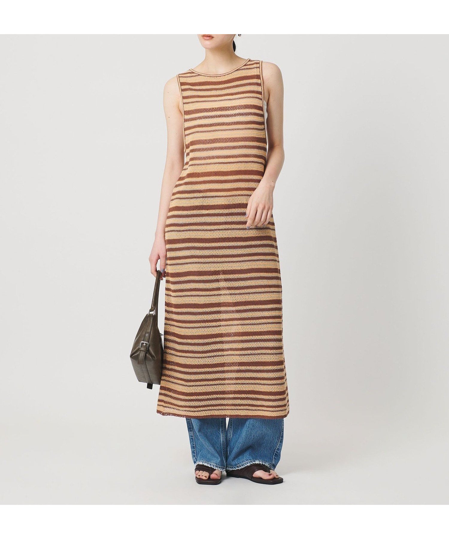 【ビューティ&ユース ユナイテッドアローズ/BEAUTY&YOUTH / UNITED ARROWS】のコットン メッシュ ボーダーワンピース インテリア・キッズ・メンズ・レディースファッション・服の通販 founy(ファウニー) 　ファッション　Fashion　レディースファッション　Fashion for Women　ワンピース　Dresses　インナー　Innerwear　キャミソール　Camisole, Spaghetti Strap Top　シンプル　Simple, Minimal　スリット　Slit, Slit Detail　透かし　Cut-Out, Lacework　ダメージ　Distressed, Destroyed　デニム　Denim, Jeans Material　ノースリーブ　Sleeveless, No-Sleeve　ボトム　Bottoms, Lower Wear　ボーダー　Border, Stripe　メッシュ　Mesh, Net Fabric　おすすめ　Recommended / Our Picks　夏　Summer　DK.BROWN|ID: prp329100004972057 ipo3291000000037283780