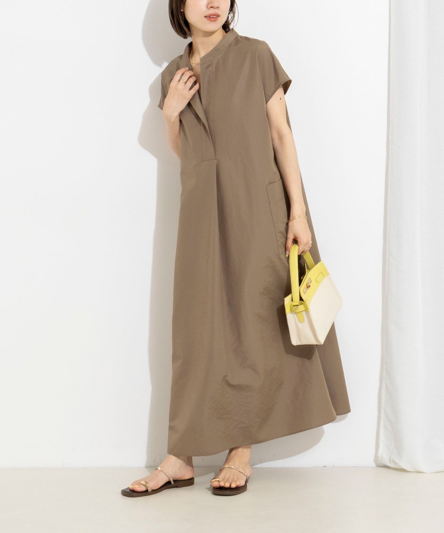 【ノーリーズ/NOLLEY'S】の【WEB 一部店舗限定カラー】ウォッシャブルエクセルテックタンブラースタンドカラースキッパーワンピース インテリア・キッズ・メンズ・レディースファッション・服の通販 founy(ファウニー) 　ファッション　Fashion　レディースファッション　Fashion for Women　ワンピース　Dresses　春　Spring　スキッパー　Skipper, Open Collar　スタンド　Stand Collar, Upright Stand　スリーブ　Sleeve, Long Sleeve / Short Sleeve　人気　Popular, Best Seller　バランス　Balance, Style Balance　フレンチ　French, French Style　ブライト　Bright, Shiny　ボックス　Boxy, Box Shape　ポケット　Pocket, Pocket Detail　ヨーク　Yoke, Yoke Design　おすすめ　Recommended / Our Picks　2026年　2026　2026春夏・S/S　Spring/Summer 2026 SS26　カーキ|ID: prp329100004972181 ipo3291000000037284327