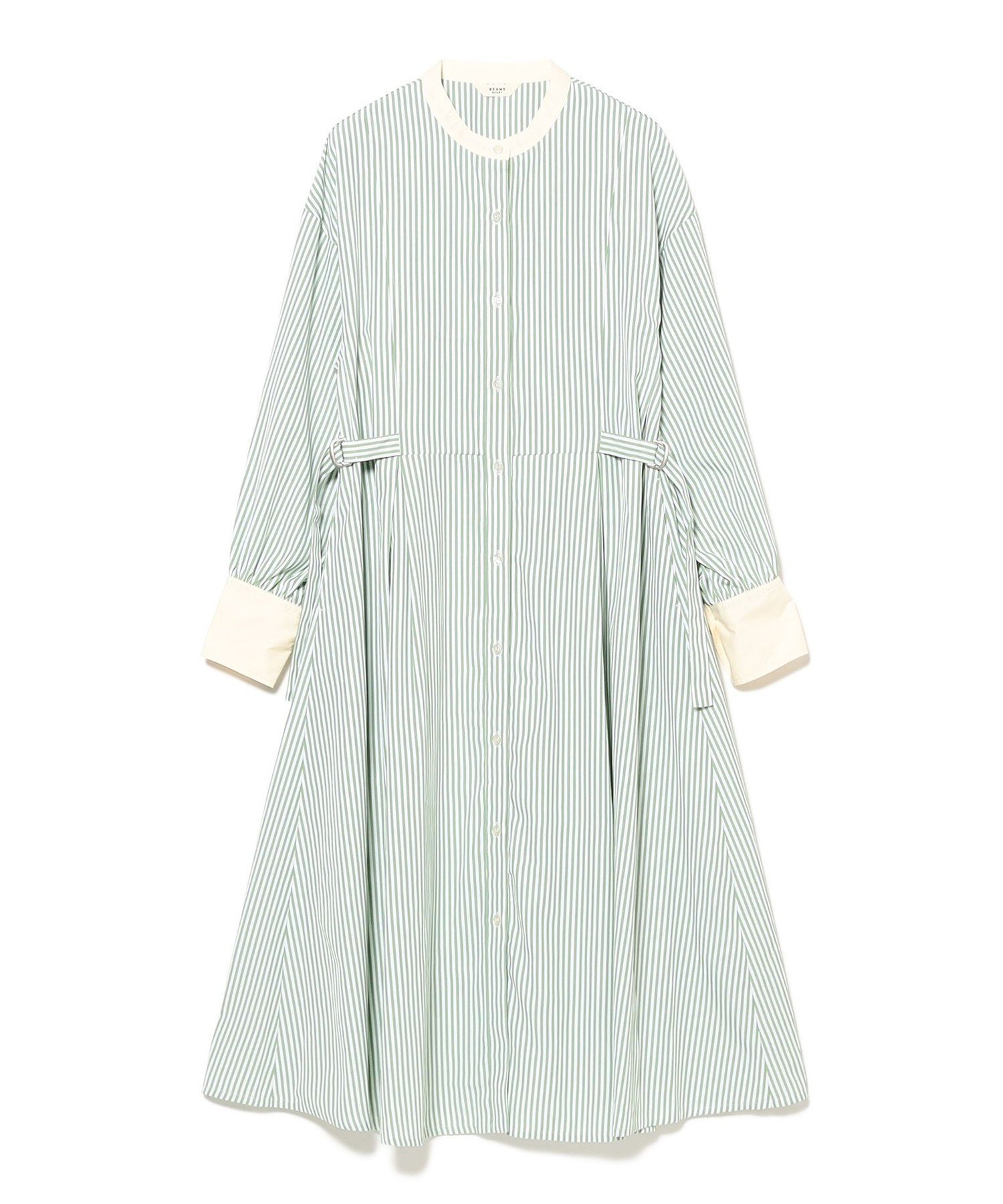 【ビームス ハート/BEAMS HEART】の【4/2新規値下げ】クレリック ベルト シャツワンピース 26SS ウォッシャブル 着回し インテリア・キッズ・メンズ・レディースファッション・服の通販 founy(ファウニー) 　ファッション　Fashion　レディースファッション　Fashion for Women　ワンピース　Dresses　シャツワンピース / 1枚で着映えコーデ　Shirt Dresses　ベルト&ウエストマーク　Belts & Waist Accessories　2026年　2026　2026春夏・S/S　Spring/Summer 2026 SS26　ウォッシャブル　Machine Washable　ストライプ　Stripe, Striped Pattern　ストレート　Straight, Straight Cut　プリーツ　Pleats, Pleated　ロング　Long, Long-Length　ワイド　Wide, Wide Fit　GREEN|ID: prp329100004973033 ipo3291000000037288278