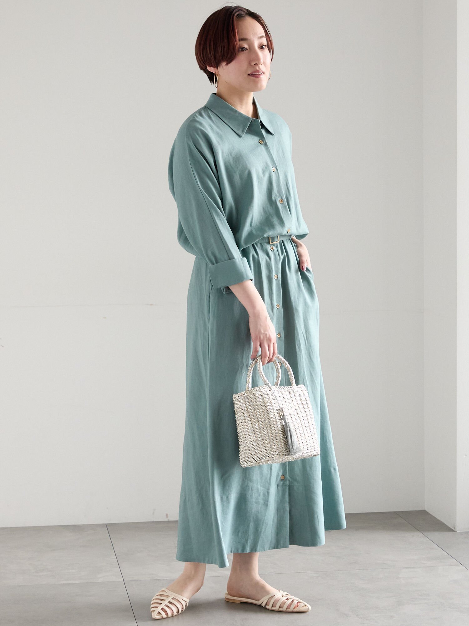 【テチチ/Te chichi】のレーヨンリネン共ベルトシャツワンピース インテリア・キッズ・メンズ・レディースファッション・服の通販 founy(ファウニー) 　ファッション　Fashion　レディースファッション　Fashion for Women　ワンピース　Dresses　シャツワンピース / 1枚で着映えコーデ　Shirt Dresses　ベルト&ウエストマーク　Belts & Waist Accessories　ドレープ　Drape, Draping Fabric　フロント　Front, Front Design　リネン　Linen, Linen Fabric　エレガント 上品　Elegant　ビジネス 仕事 通勤　Business / Work / Commuting　グリーン|ID: prp329100004973047 ipo3291000000037288331