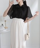 【パンプキンポート/pumpkin port】のリボンボウタイ シアーチェック フレア袖 ドッキングワンピース ブラック|ID: prp329100004973106 ipo3291000000037288601