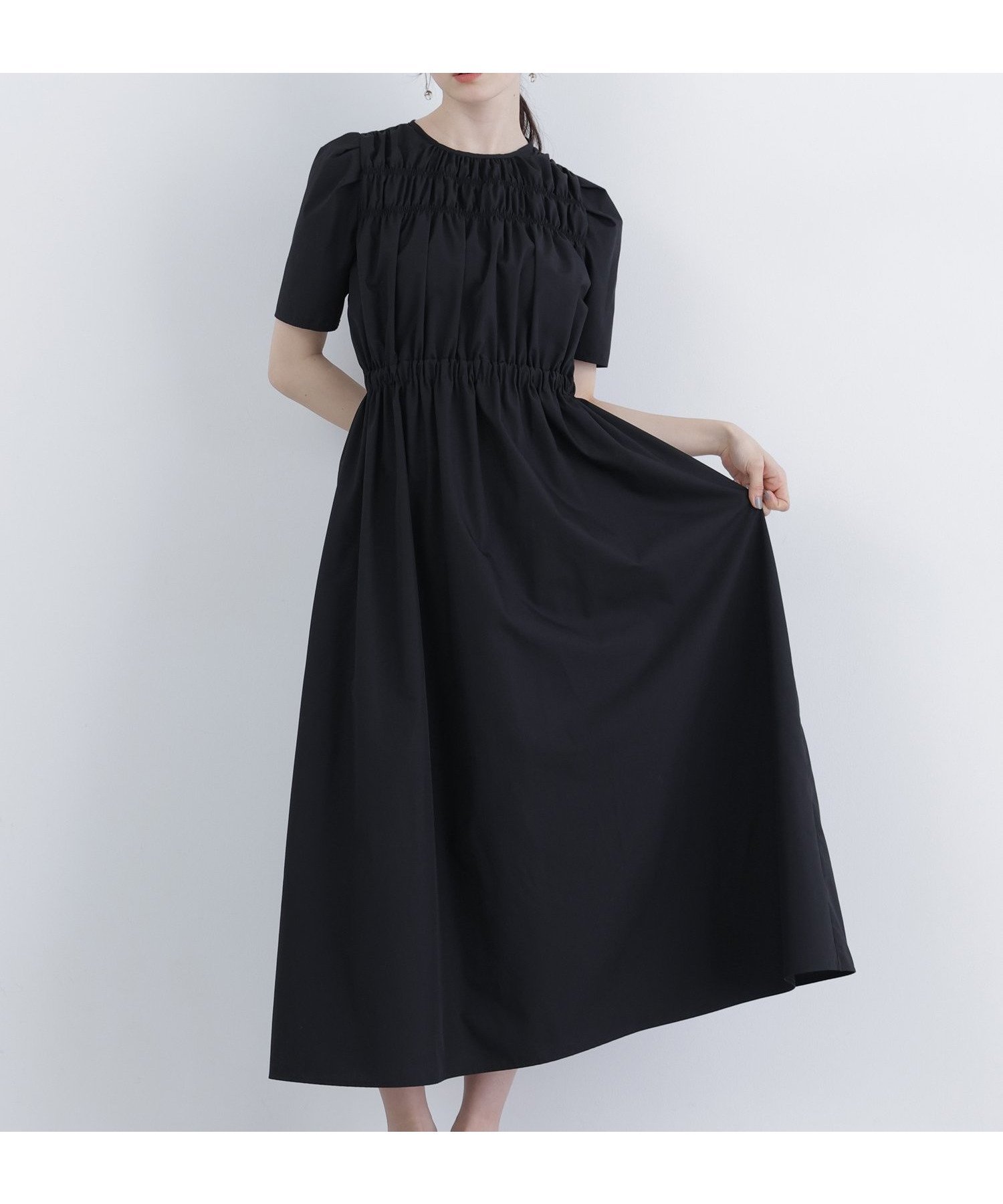 【ナチュラル ビューティー ベーシック/NATURAL BEAUTY BASIC】のN. ローンタックショルダーワンピース インテリア・キッズ・メンズ・レディースファッション・服の通販 founy(ファウニー) 　ファッション　Fashion　レディースファッション　Fashion for Women　ワンピース　Dresses　ギャザー　Gathered, Ruffled　ブラック|ID: prp329100004973131 ipo3291000000037288699