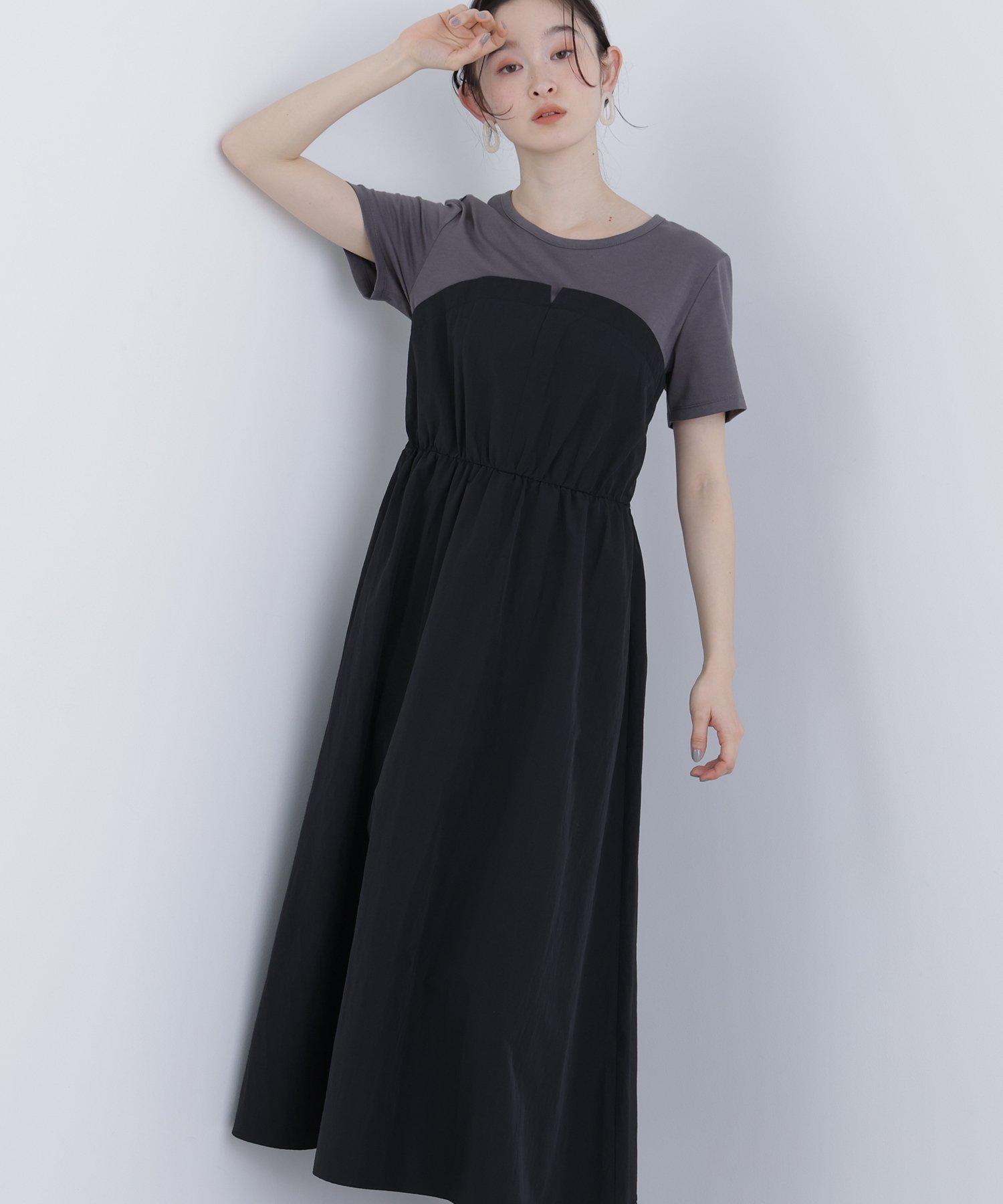 【ナチュラル ビューティー ベーシック/NATURAL BEAUTY BASIC】のN. ビスチェドッキングワンピース インテリア・キッズ・メンズ・レディースファッション・服の通販 founy(ファウニー) 　ファッション　Fashion　レディースファッション　Fashion for Women　ワンピース　Dresses　カットソー　Cut and Sewn Top　シャーリング　Shirring, Ruched　トレンド　Trend, Trending Now　ドッキング　Docking, Mixed Material　ブラック|ID: prp329100004973133 ipo3291000000037288723
