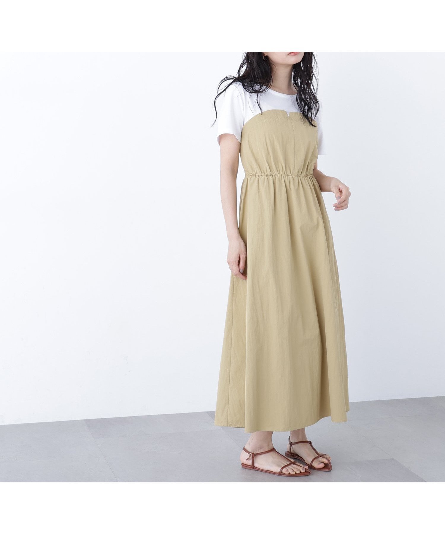 【ナチュラル ビューティー ベーシック/NATURAL BEAUTY BASIC】のN. ビスチェドッキングワンピース インテリア・キッズ・メンズ・レディースファッション・服の通販 founy(ファウニー) 　ファッション　Fashion　レディースファッション　Fashion for Women　ワンピース　Dresses　カットソー　Cut and Sewn Top　シャーリング　Shirring, Ruched　トレンド　Trend, Trending Now　ドッキング　Docking, Mixed Material　サンドベージュ1|ID: prp329100004973133 ipo3291000000037288724