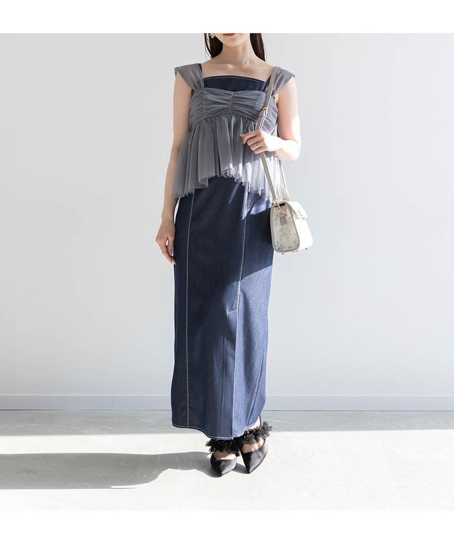 【ランダ/RANDA】のチュールブラウスセットワンピース インテリア・キッズ・メンズ・レディースファッション・服の通販 founy(ファウニー) 　ファッション　Fashion　レディースファッション　Fashion for Women　ワンピース　Dresses　キャミワンピース　Cami Dress, Slip Dress　シンプル　Simple, Minimal　ストレート　Straight, Straight Cut　チュール　Tulip, Tulip Motif　バランス　Balance, Style Balance　フィット　Fit, Slim Fit　ペプラム　Peplum, Flared Hem　INDIGO|ID: prp329100004973162 ipo3291000000037288942