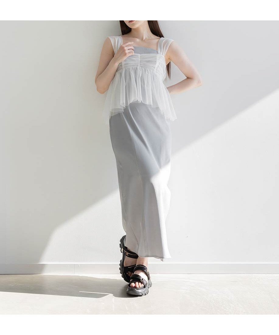 【ランダ/RANDA】のチュールブラウスセットワンピース インテリア・キッズ・メンズ・レディースファッション・服の通販 founy(ファウニー) 　ファッション　Fashion　レディースファッション　Fashion for Women　ワンピース　Dresses　キャミワンピース　Cami Dress, Slip Dress　シンプル　Simple, Minimal　ストレート　Straight, Straight Cut　チュール　Tulip, Tulip Motif　バランス　Balance, Style Balance　フィット　Fit, Slim Fit　ペプラム　Peplum, Flared Hem　BLUE|ID: prp329100004973162 ipo3291000000037288946