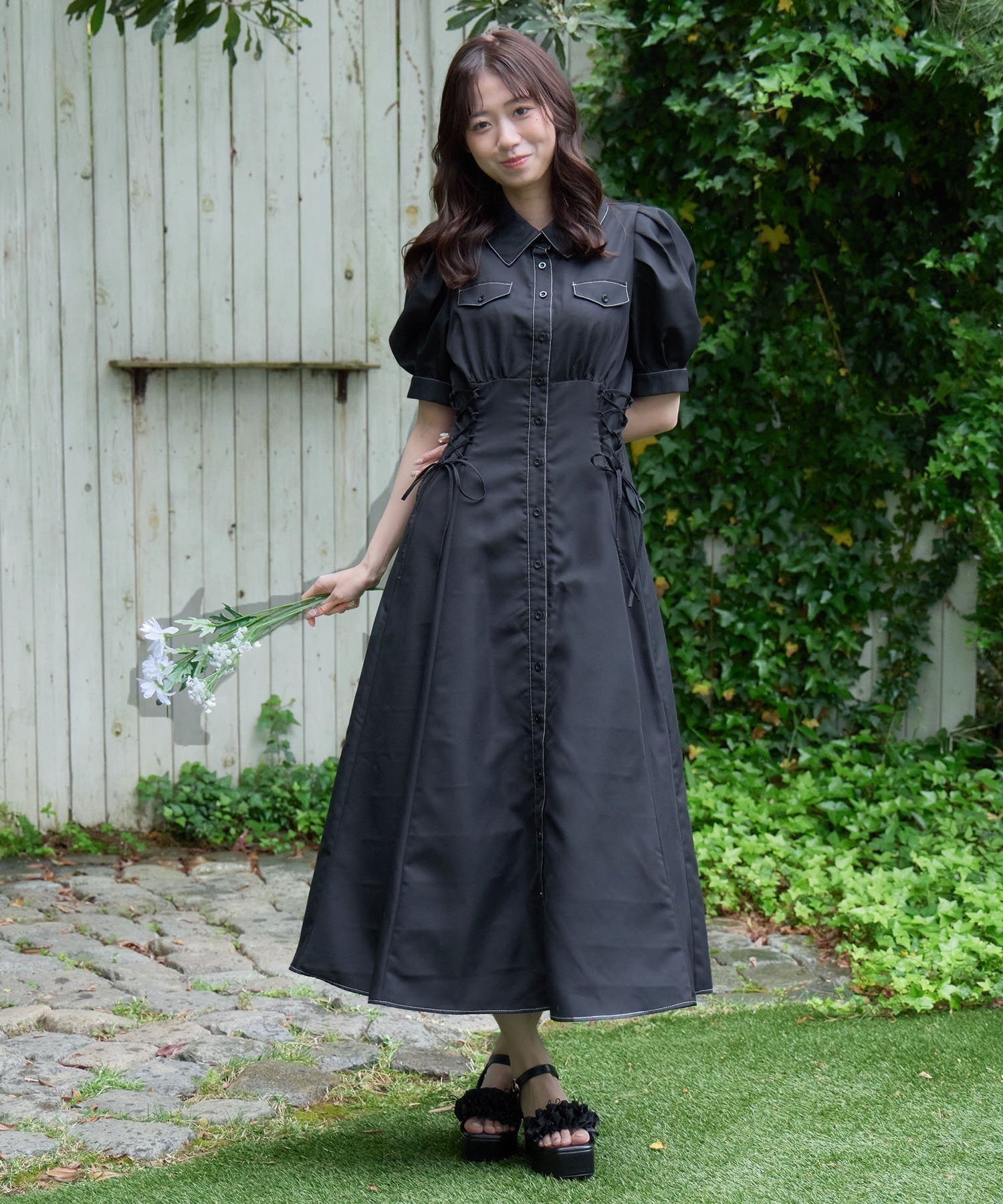 【マジェスティック レゴン/MAJESTIC LEGON】のサイドレースアップシャツワンピース インテリア・キッズ・メンズ・レディースファッション・服の通販 founy(ファウニー) 　ファッション　Fashion　レディースファッション　Fashion for Women　ワンピース　Dresses　シャツワンピース / 1枚で着映えコーデ　Shirt Dresses　ブラック|ID: prp329100004973174 ipo3291000000037289068