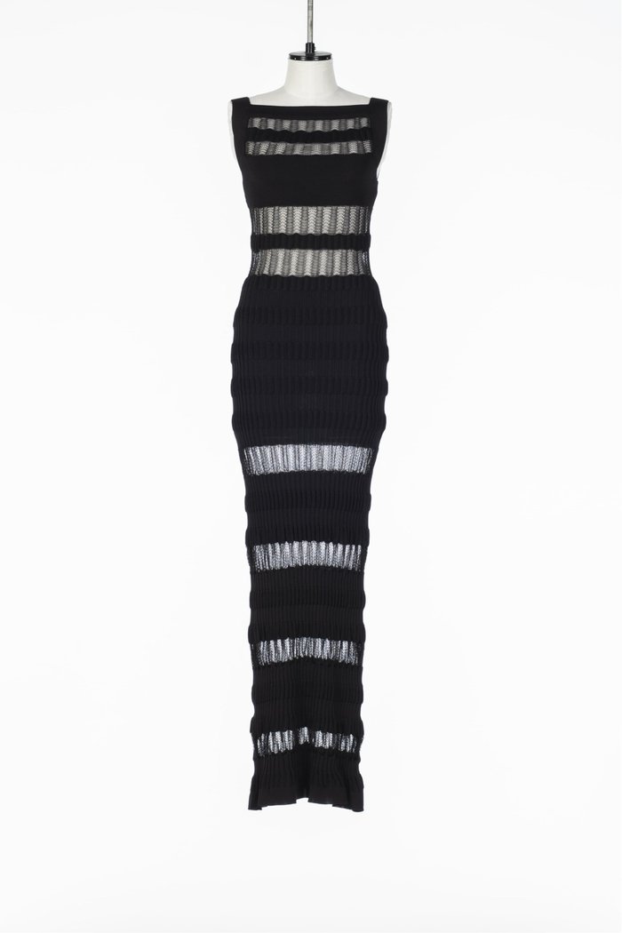 【フェティコ/FETICO】のSHEER STRIPE KNIT LONG DRESS インテリア・キッズ・メンズ・レディースファッション・服の通販 founy(ファウニー) https://founy.com/ ファッション Fashion レディースファッション Fashion for Women トップス・カットソー Cut & Sew Tops ニット Knit Tops & Sweaters ワンピース Dresses フォーマル・パーティードレス・結婚式用ドレス Elegant & Casual Dresses フィット Fit, Slim Fit ブライト Bright, Shiny ボーダー Border, Stripe レース Lace, Lace Fabric |ID: prp329100004973180 ipo3291000000037289082