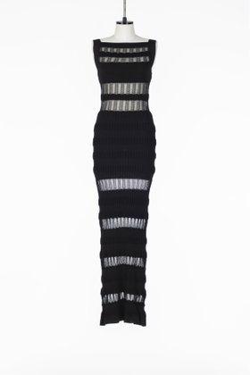 【フェティコ/FETICO】のSHEER STRIPE KNIT LONG DRESS 大人の最旬トレンドファッション＆コーディネート founy(ファウニー) ファッション Fashion レディースファッション Fashion for Women トップス・カットソー Cut & Sew Tops ニット Knit Tops & Sweaters ワンピース Dresses フォーマル・パーティードレス・結婚式用ドレス Elegant & Casual Dresses フィット Fit, Slim Fit ブライト Bright, Shiny ボーダー Border, Stripe レース Lace, Lace Fabric |ID:prp329100004973180