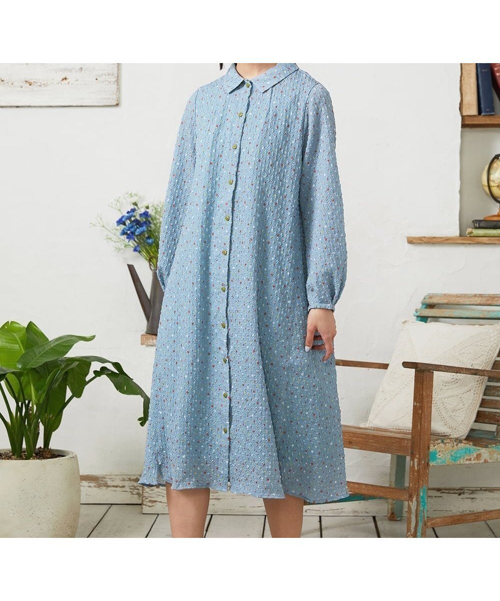【ホコモモラ/Jocomomola】のエンボスドットシャツワンピース インテリア・キッズ・メンズ・レディースファッション・服の通販 founy(ファウニー) 　ファッション　Fashion　レディースファッション　Fashion for Women　ワンピース　Dresses　シャツワンピース / 1枚で着映えコーデ　Shirt Dresses　春　Spring　秋　Autumn　カラフル　Colorful Design　カーディガン　Cardigan, Knitwear　今季　This Season, Current Season　ジャケット　Jacket, Outerwear　ドット　Polka Dot, Dot Pattern　定番　Standard, Basic Item　プリント　Print, Printed Pattern　ポケット　Pocket, Pocket Detail　羽織　Haori, Light Jacket　レース　Lace, Lace Fabric　冬　Winter / This Winter　おすすめ　Recommended / Our Picks　夏　Summer　ライトブルー|ID: prp329100004973203 ipo3291000000037289170
