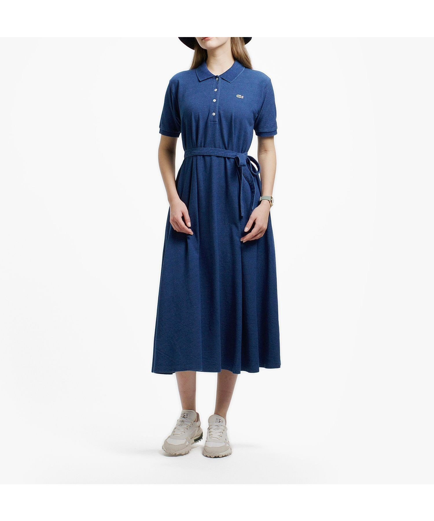 【ラコステ/LACOSTE】のインディゴ鹿の子ポロドレス インテリア・キッズ・メンズ・レディースファッション・服の通販 founy(ファウニー) 　ファッション　Fashion　レディースファッション　Fashion for Women　ワンピース　Dresses　フォーマル・パーティードレス・結婚式用ドレス　Elegant & Casual Dresses　インディゴ　Indigo Denim　エレガント 上品　Elegant　ドレス　Dress, One-Piece　フレア　Flare, Flared　ブラウジング　Blouson Silhouette, Cinched Waist　ポロシャツ　Polo Shirt, Collared Tee　マキシ　Maxi, Full Length　定番　Standard, Basic Item　鹿の子　Piqué, Kanoko Fabric　ブルー|ID: prp329100004973271 ipo3291000000037289430