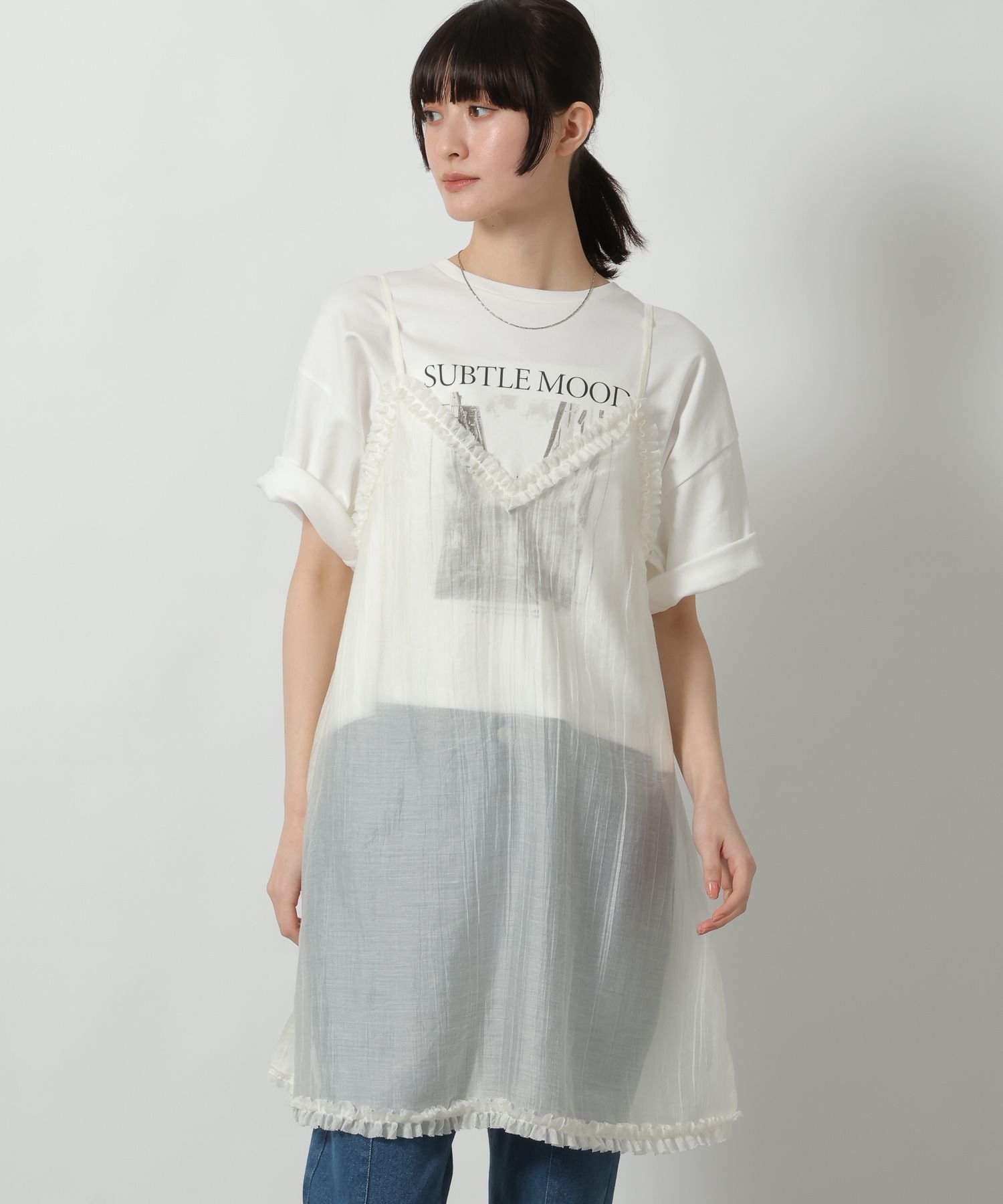 【ラコレ/LAKOLE】のシアーフリルミニキャミワンピース インテリア・キッズ・メンズ・レディースファッション・服の通販 founy(ファウニー) 　ファッション　Fashion　レディースファッション　Fashion for Women　ワンピース　Dresses　キャミソールワンピース　Camisole Dresses　おすすめ　Recommended / Our Picks　キャミワンピース　Cami Dress, Slip Dress　シアー　Sheer, See-Through　シンプル　Simple, Minimal　デニム　Denim, Jeans Material　フリル　Frill, Ruffle　アイボリー|ID: prp329100004973306 ipo3291000000037289575