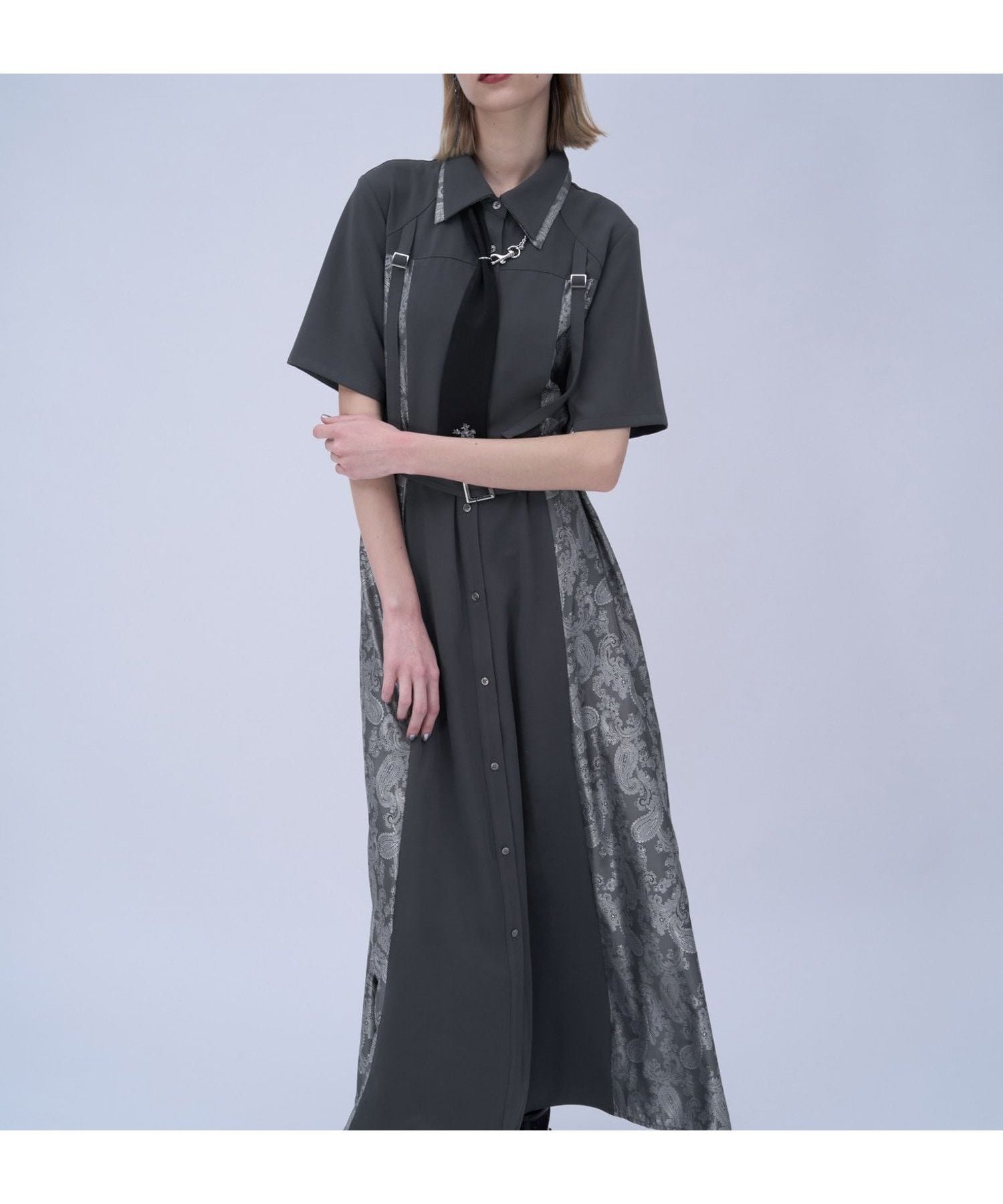 【ハレ/HARE】のダブルカラーベルトジャガードワンピース インテリア・キッズ・メンズ・レディースファッション・服の通販 founy(ファウニー) 　ファッション　Fashion　レディースファッション　Fashion for Women　ワンピース　Dresses　ベルト&ウエストマーク　Belts & Waist Accessories　ウェーブ　Wavy Pattern　カーディガン　Cardigan, Knitwear　キャップ　Cap, Baseball Cap　シンプル　Simple, Minimal　スタイリッシュ　Stylish, Fashionable　ストレート　Straight, Straight Cut　スニーカー　Sneakers, Trainers　パーカー　Hoodie, Parka　おすすめ　Recommended / Our Picks　エレガント 上品　Elegant　グレー15|ID: prp329100004973309 ipo3291000000037289591