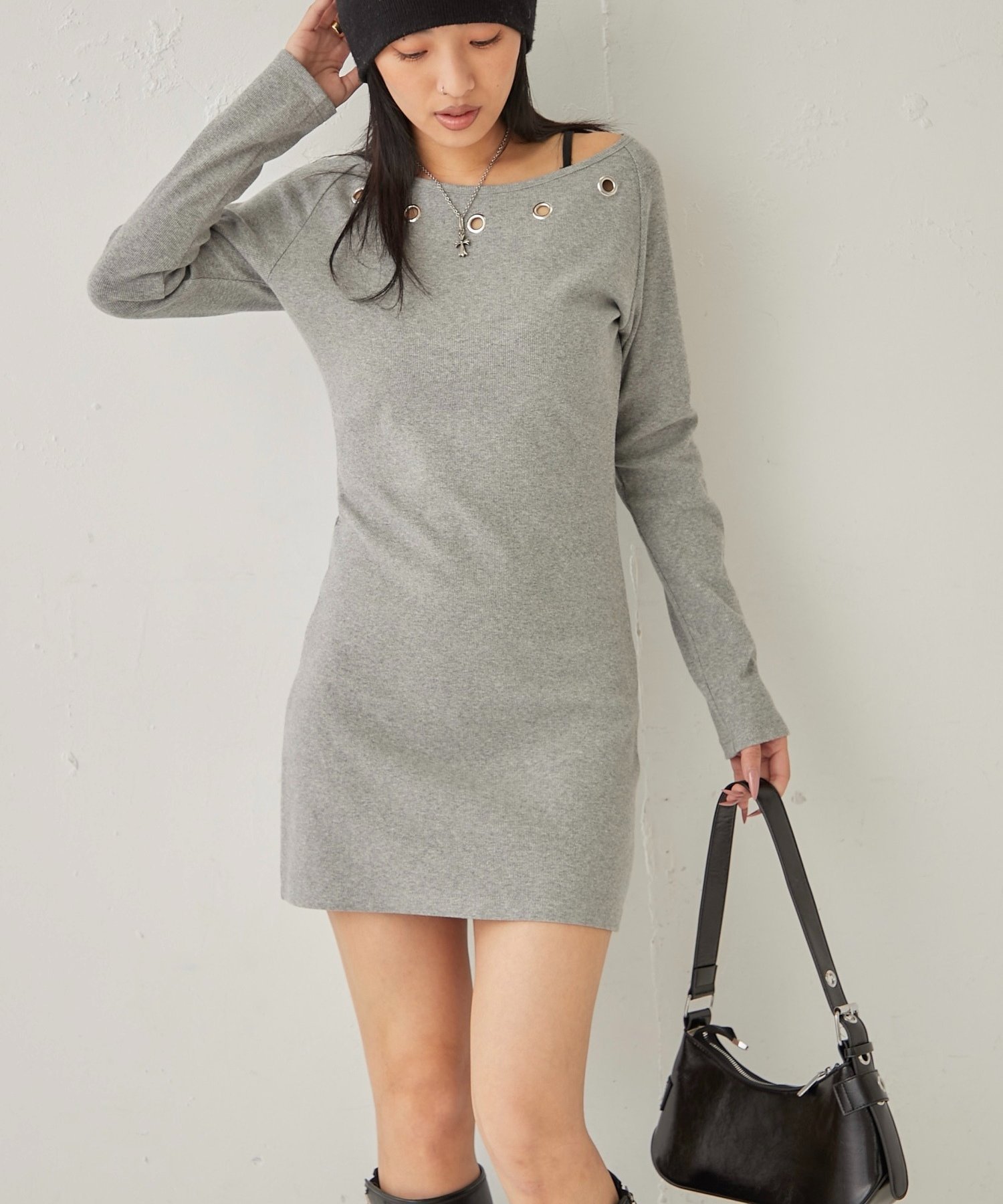 【パルグループ/PAL GROUP】の【WHO S WHO gallery】アイレットリブワンピース インテリア・キッズ・メンズ・レディースファッション・服の通販 founy(ファウニー) 　ファッション　Fashion　レディースファッション　Fashion for Women　ワンピース　Dresses　おすすめ　Recommended / Our Picks　アイレット　Eyelet Lace　デニム　Denim, Jeans Material　フィット　Fit, Slim Fit　ロング　Long, Long-Length　エレガント 上品　Elegant　再入荷　Restock / Back in Stock　グレー|ID: prp329100004973407 ipo3291000000037289971