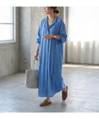 【スタイルデリ/STYLE DELI】の綿麻混紡ロングボウタイギャザーワンピース ブルー|ID: prp329100004973415 ipo3291000000037290004
