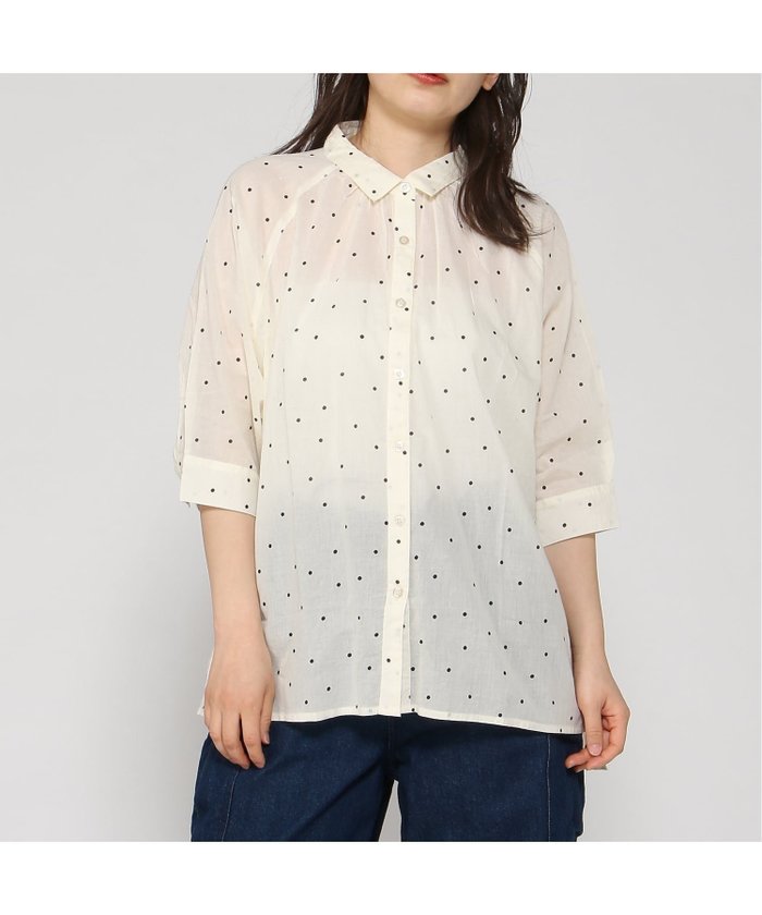 【クラウドナイン/cloudnine】のcloudnine/【2026 新作】コットンボイルドット前開きチュニック 7分袖ギャザー軽やかブラウス 体型カバー インテリア・キッズ・メンズ・レディースファッション・服の通販 founy(ファウニー) https://founy.com/ ファッション Fashion レディースファッション Fashion for Women トップス・カットソー Cut & Sew Tops シャツ・ブラウス・オフィスカジュアル Elegant Blouses & Button-Ups キャミソール Camisole, Spaghetti Strap Top ギャザー Gathered, Ruffled チュニック Tunic, Long Top ドット Polka Dot, Dot Pattern プリント Print, Printed Pattern ベーシック Basic, Essential |ID: prp329100004973447 ipo3291000000037290143