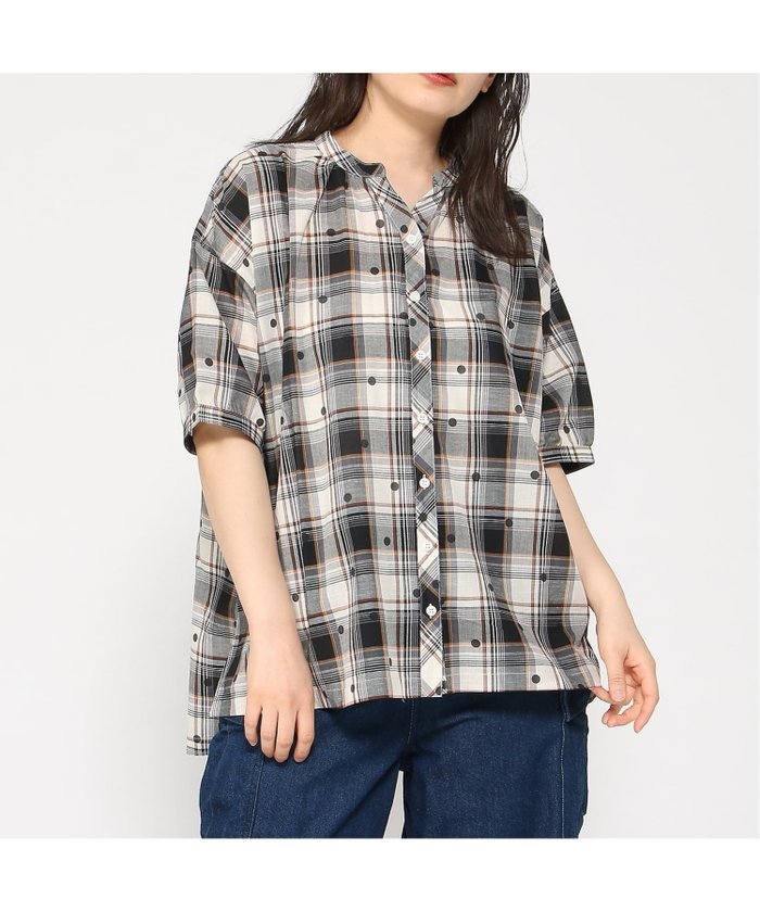 【クラウドナイン/cloudnine】のcloudnine/【2026 新作】ジャカードチェック×ドット柄チュニック 5分袖前開きスキッパー 前後差付 体型カバー インテリア・キッズ・メンズ・レディースファッション・服の通販 founy(ファウニー) https://founy.com/ ファッション Fashion レディースファッション Fashion for Women トップス・カットソー Cut & Sew Tops イエロー Yellow ジャカード／ジャガード Jacquard, Woven Pattern スキッパー Skipper, Open Collar チェック Check, Plaid, Tartan チュニック Tunic, Long Top ドット Polka Dot, Dot Pattern プリント Print, Printed Pattern |ID: prp329100004973451 ipo3291000000037290157
