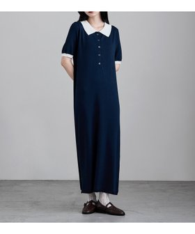 【ビーフラット/bflat】のバイカラーポロ襟ニットワンピース 大人の最旬トレンドファッション＆コーディネート founy(ファウニー) ファッション Fashion レディースファッション Fashion for Women ワンピース Dresses ニットワンピース Knit Dresses クラシカル Classical, Vintage-Inspired ストレート Straight, Straight Cut トレンド Trend, Trending Now ポロシャツ Polo Shirt, Collared Tee ロング Long, Long-Length |ID:prp329100004973654