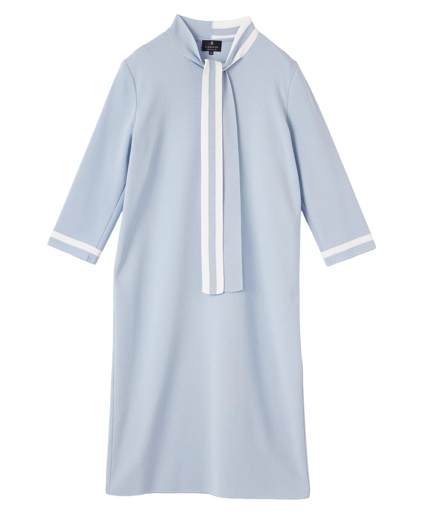 【ランバンコレクション/LANVIN COLLECTION】のボウタイニットワンピース インテリア・キッズ・メンズ・レディースファッション・服の通販 founy(ファウニー) 　ファッション　Fashion　レディースファッション　Fashion for Women　ワンピース　Dresses　ニットワンピース　Knit Dresses　おすすめ　Recommended / Our Picks　シンプル　Simple, Minimal　センター　Center, Center Line　チェック　Check, Plaid, Tartan　ライトブルー|ID: prp329100004973751 ipo3291000000037291334