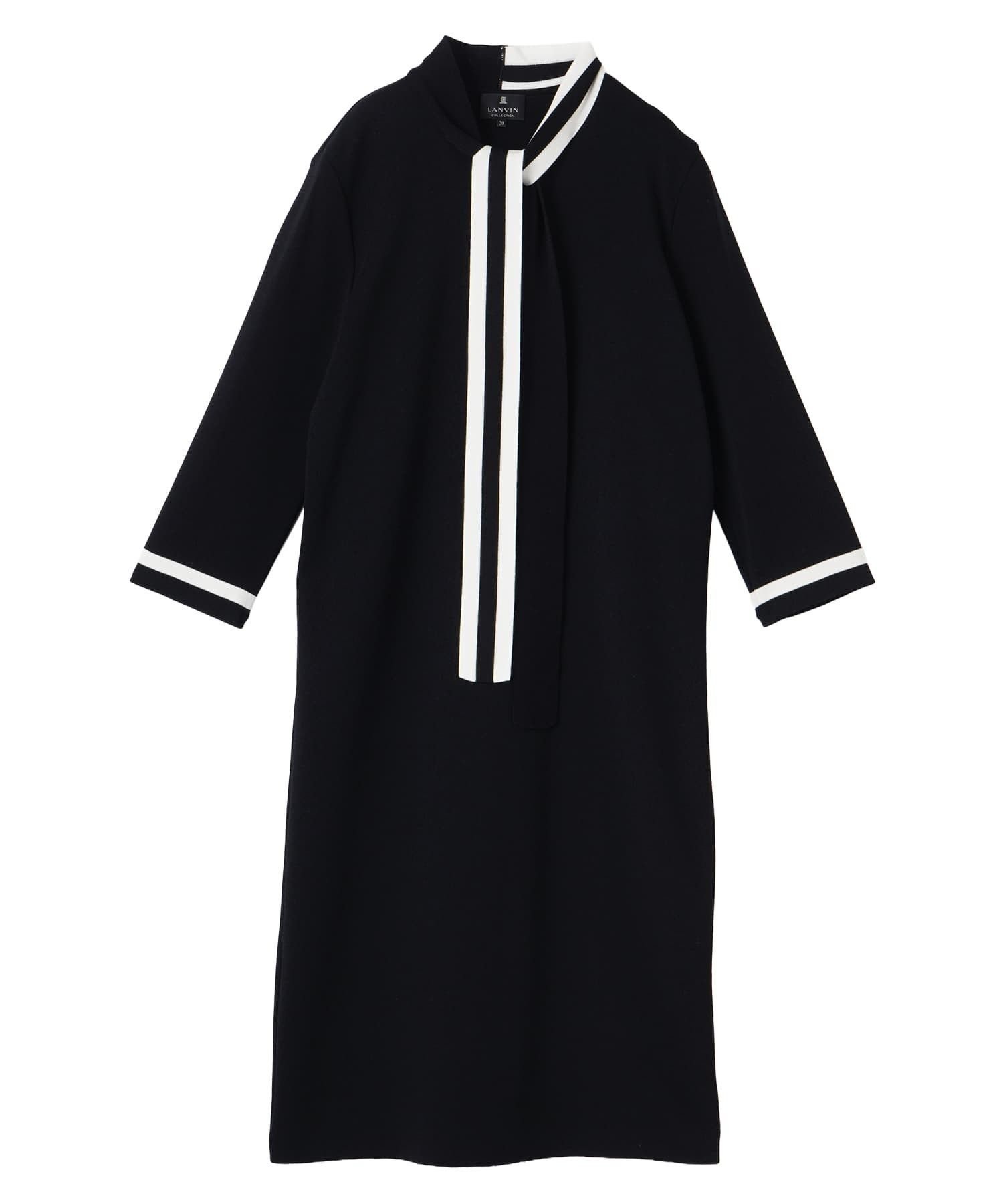 【ランバンコレクション/LANVIN COLLECTION】のボウタイニットワンピース インテリア・キッズ・メンズ・レディースファッション・服の通販 founy(ファウニー) 　ファッション　Fashion　レディースファッション　Fashion for Women　ワンピース　Dresses　ニットワンピース　Knit Dresses　おすすめ　Recommended / Our Picks　シンプル　Simple, Minimal　センター　Center, Center Line　チェック　Check, Plaid, Tartan　ブラック|ID: prp329100004973751 ipo3291000000037291336
