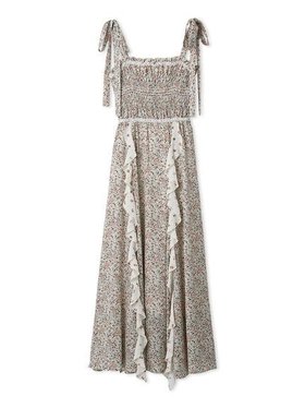 【フレイ アイディー/FRAY I.D】の【FRAY I.D MADE WITH LIBERTY FABRIC】ラッフルキャミソールドレス 大人の最旬トレンドファッション＆コーディネート founy(ファウニー) ファッション Fashion レディースファッション Fashion for Women トップス・カットソー Cut & Sew Tops キャミソール&ノースリーブ Camisoles & Sleeveless Tops ワンピース Dresses フォーマル・パーティードレス・結婚式用ドレス Elegant & Casual Dresses キャミソール Camisole, Spaghetti Strap Top クラシカル Classical, Vintage-Inspired シャーリング Shirring, Ruched ショルダー Shoulder, Shoulder Strap シンプル Simple, Minimal ジョーゼット Georgette, Semi-Sheer Fabric スマート Smart, Elegant フィット Fit, Slim Fit プリント Print, Printed Pattern 別注 Limited Edition, Custom Order リボン Ribbon, Bow 日本製 Made In Japan |ID:prp329100004973792