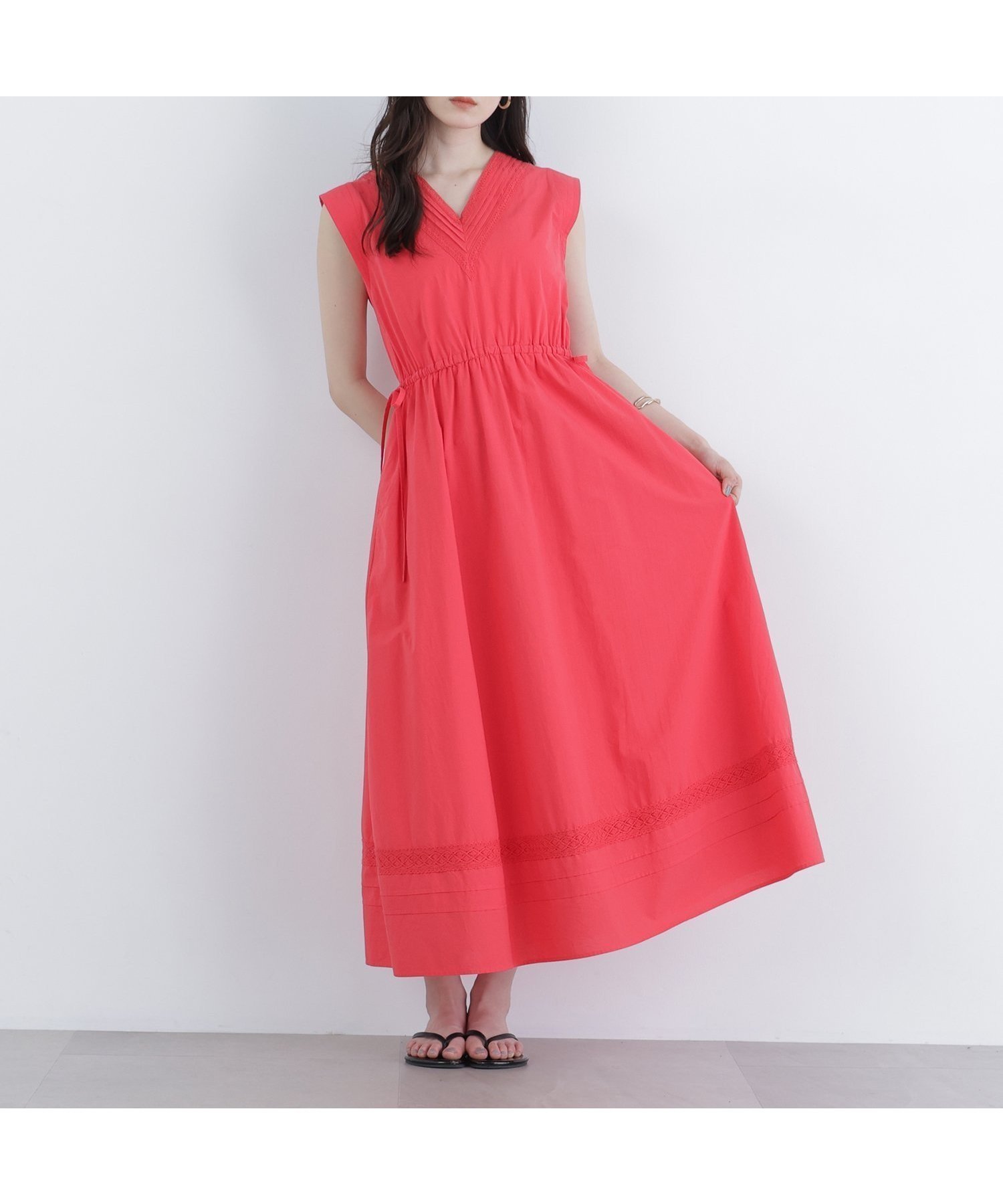 【ナチュラル ビューティー ベーシック/NATURAL BEAUTY BASIC】のN. ピンタックレースワンピース インテリア・キッズ・メンズ・レディースファッション・服の通販 founy(ファウニー) 　ファッション　Fashion　レディースファッション　Fashion for Women　ワンピース　Dresses　フィット　Fit, Slim Fit　フェミニン　Feminine, Girly　レース　Lace, Lace Fabric　夏　Summer　レッド|ID: prp329100004973807 ipo3291000000037291582