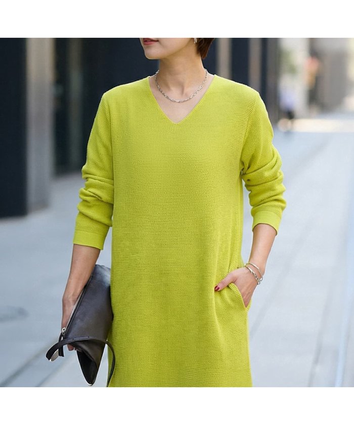 【スタイルデリ/STYLE DELI】のサーマル編みVネックワンピース インテリア・キッズ・メンズ・レディースファッション・服の通販 founy(ファウニー) https://founy.com/ ファッション Fashion レディースファッション Fashion for Women ワンピース Dresses イエロー Yellow 春 Spring カットソー Cut and Sewn Top シンプル Simple, Minimal ジャケット Jacket, Outerwear スリット Slit, Slit Detail 長袖 Long Sleeve, Full Sleeve バランス Balance, Style Balance ポケット Pocket, Pocket Detail S/S・春夏 SS, Spring/Summer, Warm Season 夏 Summer エレガント 上品 Elegant |ID: prp329100004973924 ipo3291000000037356451
