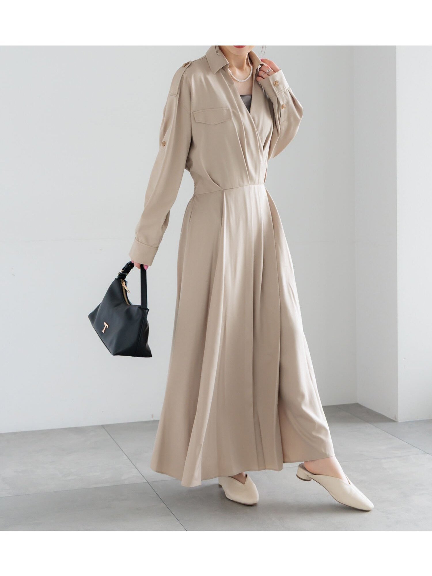 【テチチ/Te chichi】のトレンチカシュクールワンピース《2026 spring catalog item》 インテリア・キッズ・メンズ・レディースファッション・服の通販 founy(ファウニー) 　ファッション　Fashion　レディースファッション　Fashion for Women　ワンピース　Dresses　2026年　2026　2026春夏・S/S　Spring/Summer 2026 SS26　おすすめ　Recommended / Our Picks　シューズ　Shoes, Footwear　ダウン　Down, Puffer　トレンチ　Trench, Trench Coat　フラット　Flat, Flat Shoes　エレガント 上品　Elegant　ベージュ|ID: prp329100004973967 ipo3291000000037292143